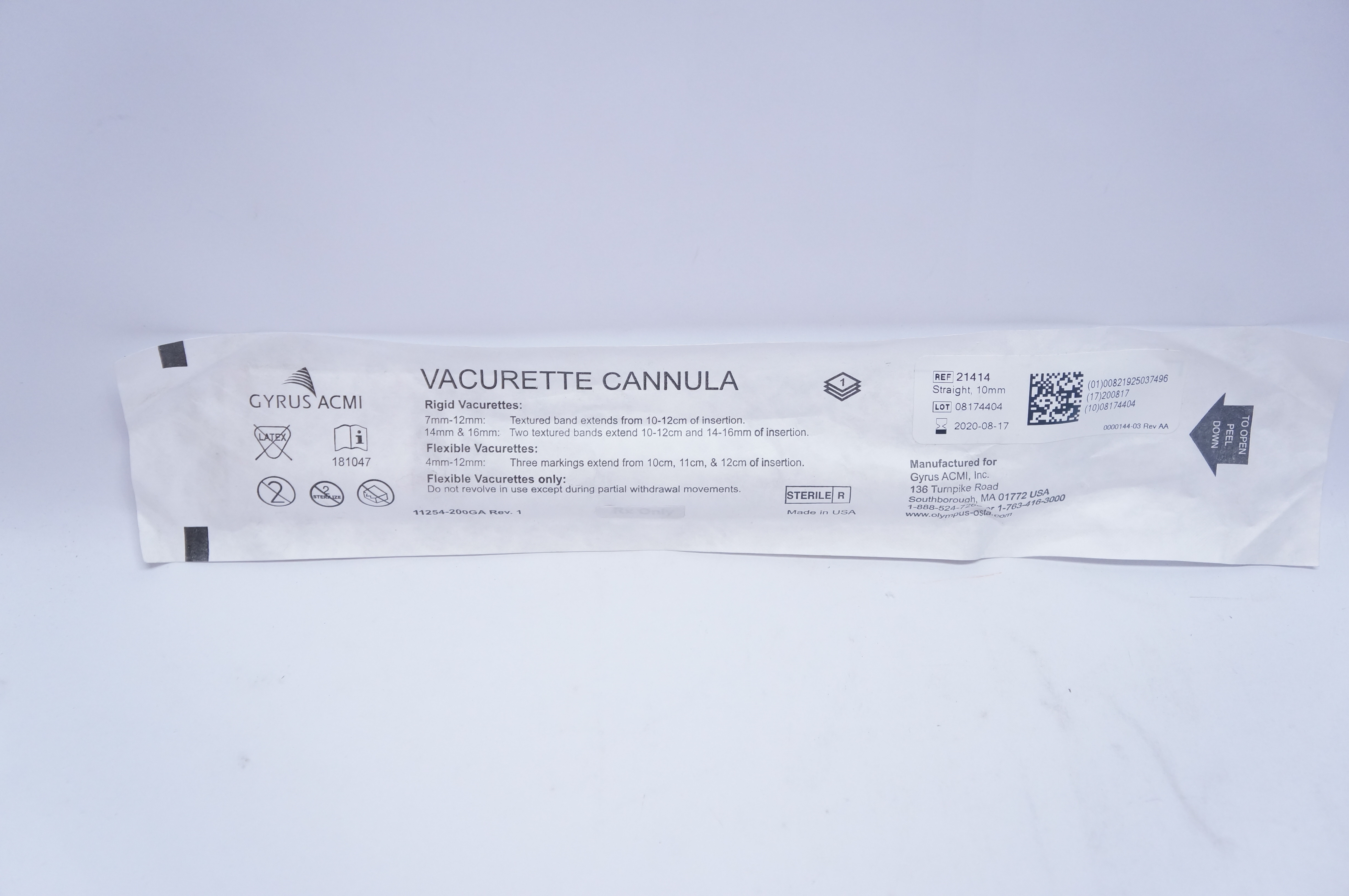 Gyrus ACMI 21414 Vacurette Cannula 10mm Straight Rigid (x)