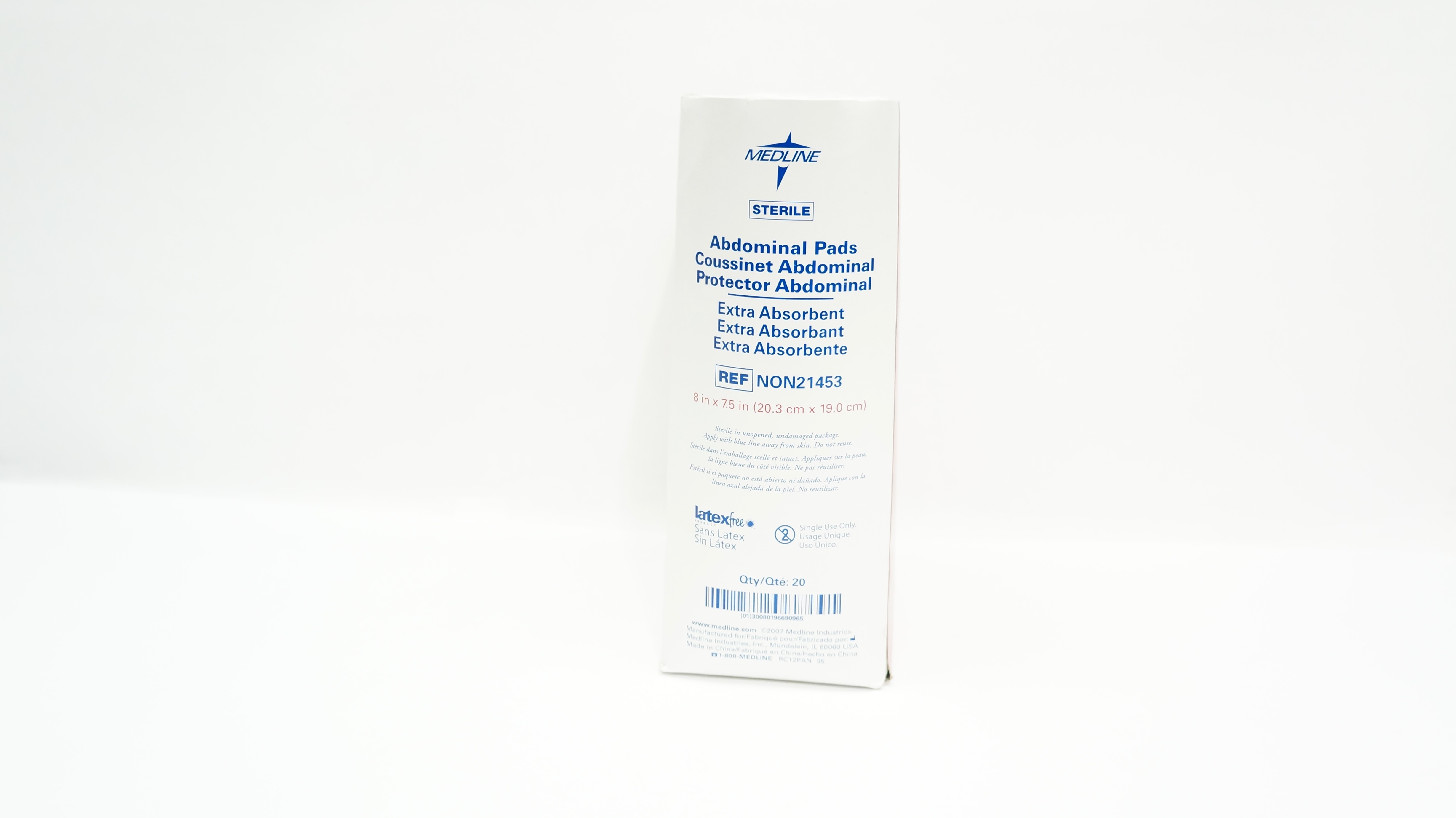 Medline NON21453 Extra Absorbent Abdominal Pad 7-1/2inch x 8inch - Box of 20