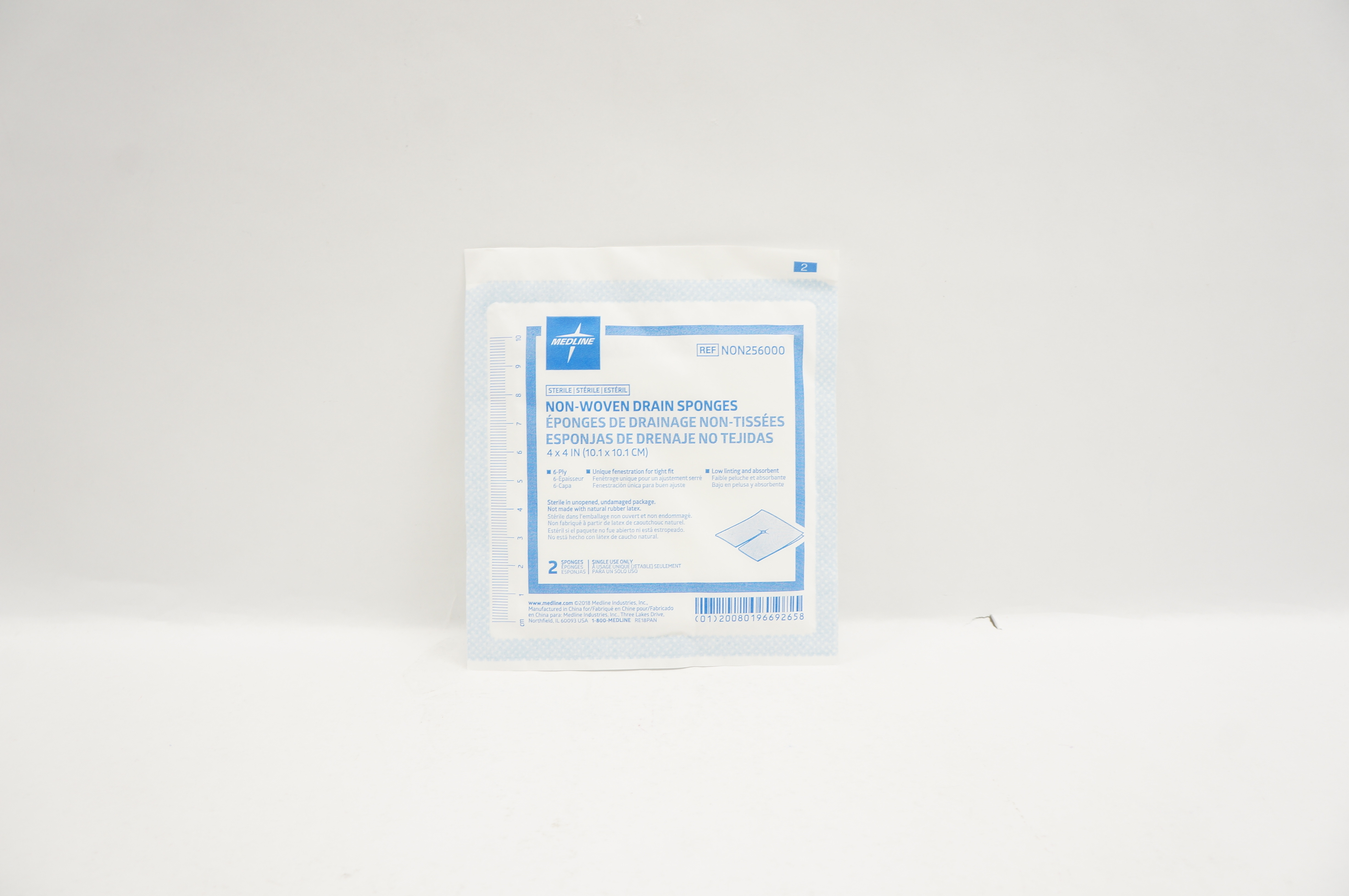 Medline NON256000 Non-Woven Drain Sponges 6-Ply 4inch x 4inch - Pack of 2