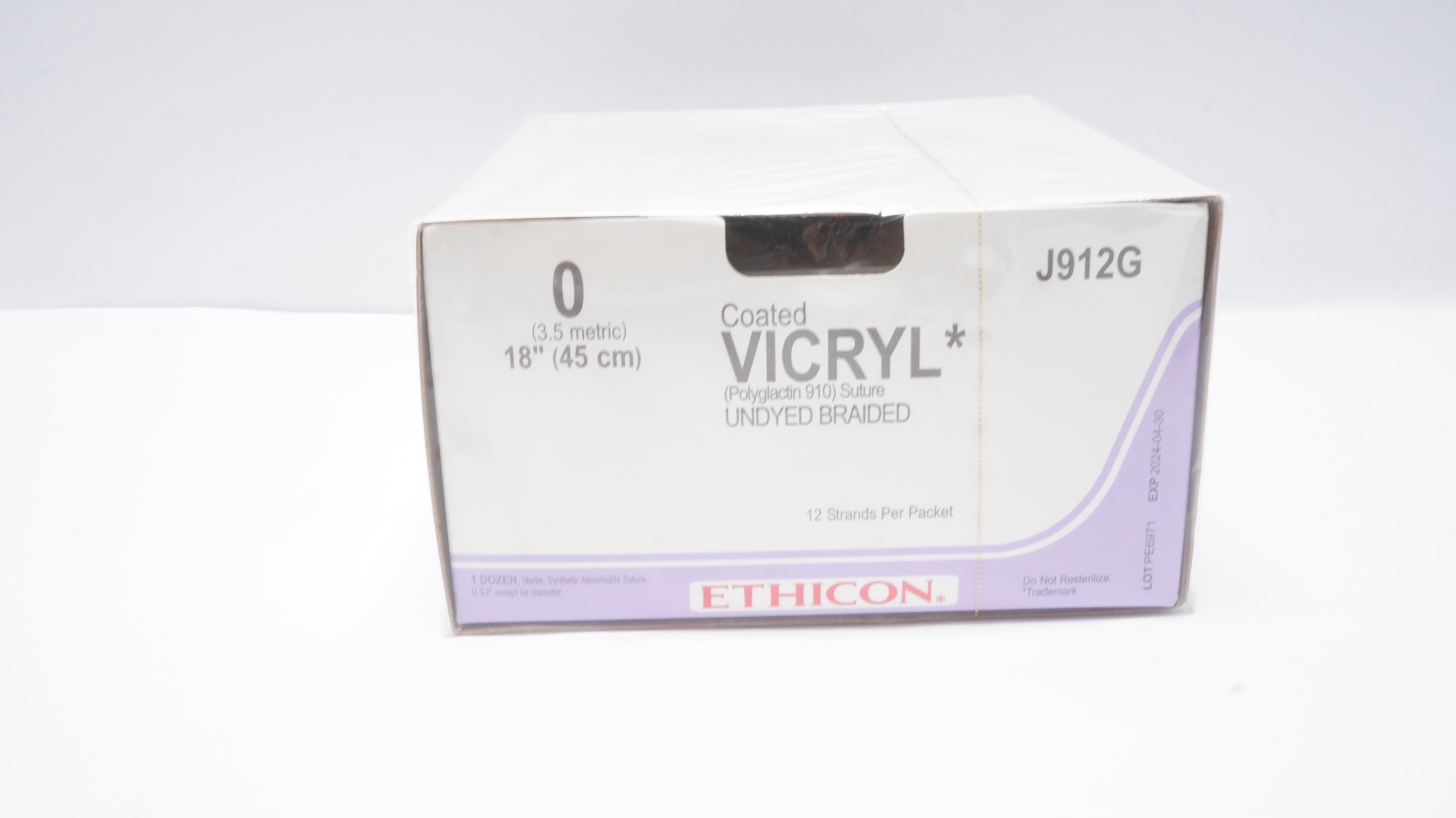 Ethicon J912G 0 VICRYL, Undyed Braided, 18inch (x) -  Box of 12