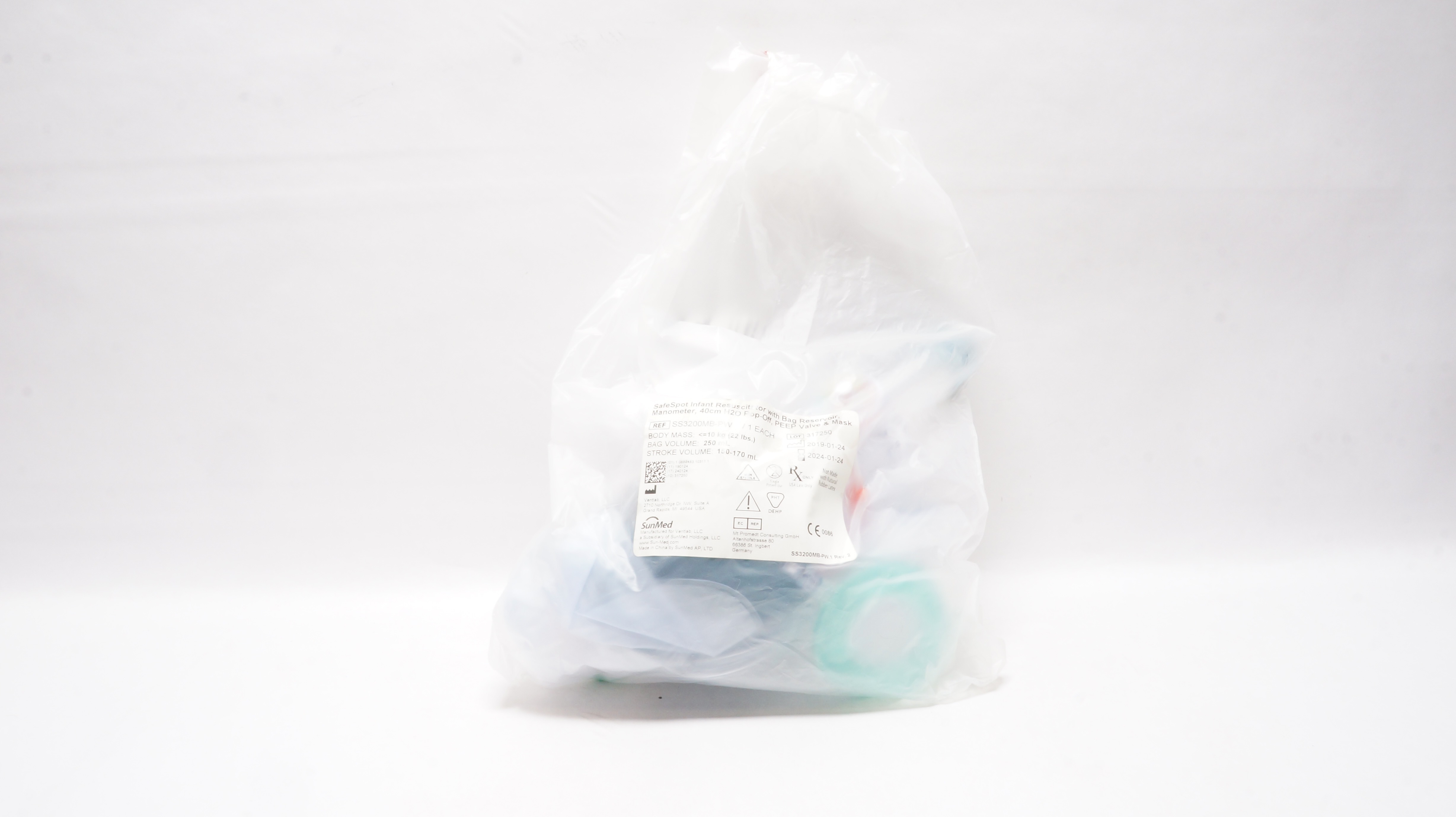 SunMed SS3200MB-PW Infant Resuscitator w/ Bag Manometer 40cm H2O Pop-Off