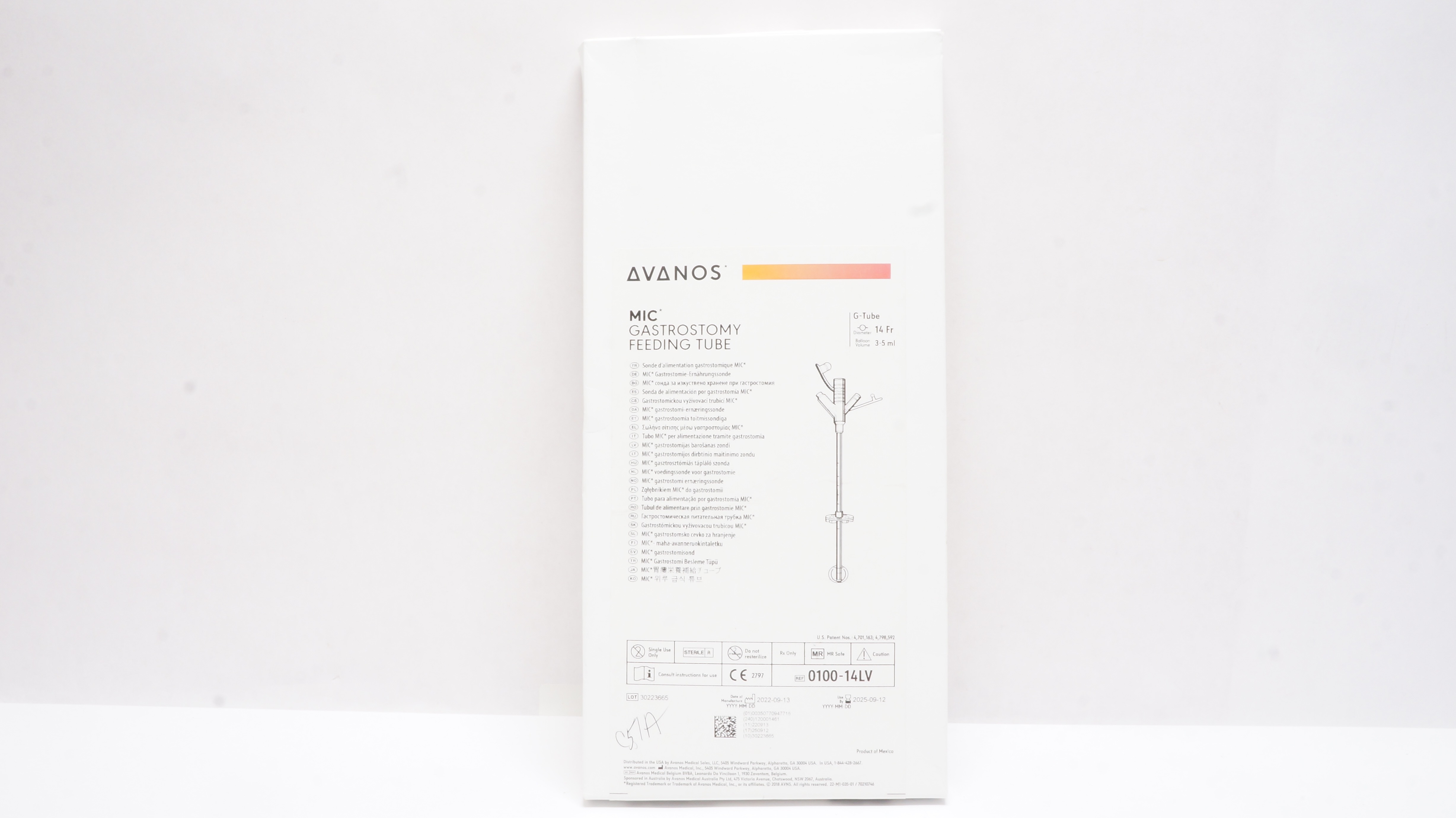 Avanos 0100-14LV MIC Gastrostomy Feeding Tube 14Fr. x 3-5ml