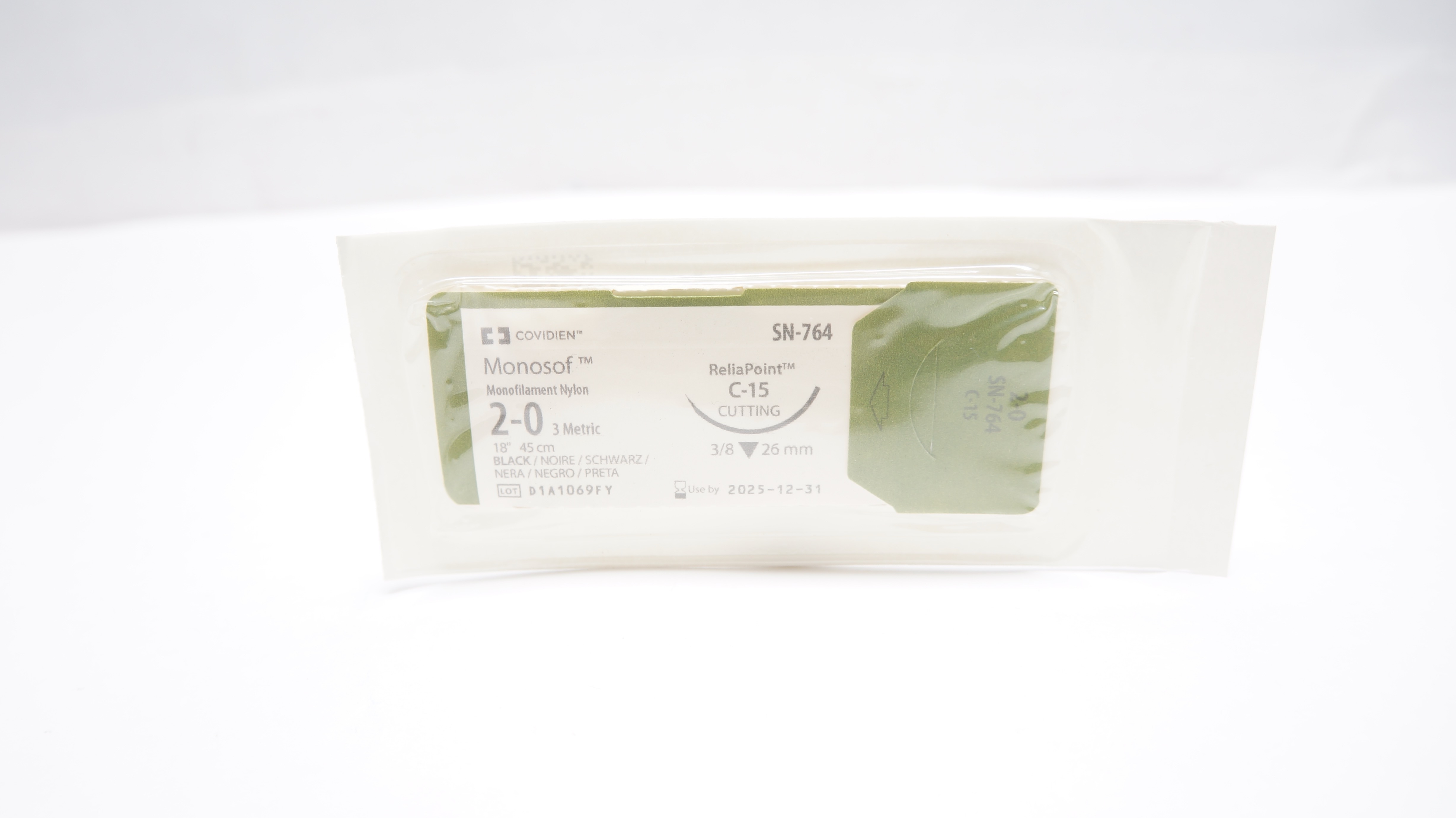 Covidien SN-764 2-0 Monosof  Nylon Stre C-15 Cutting 3/8c 26mm 18inch