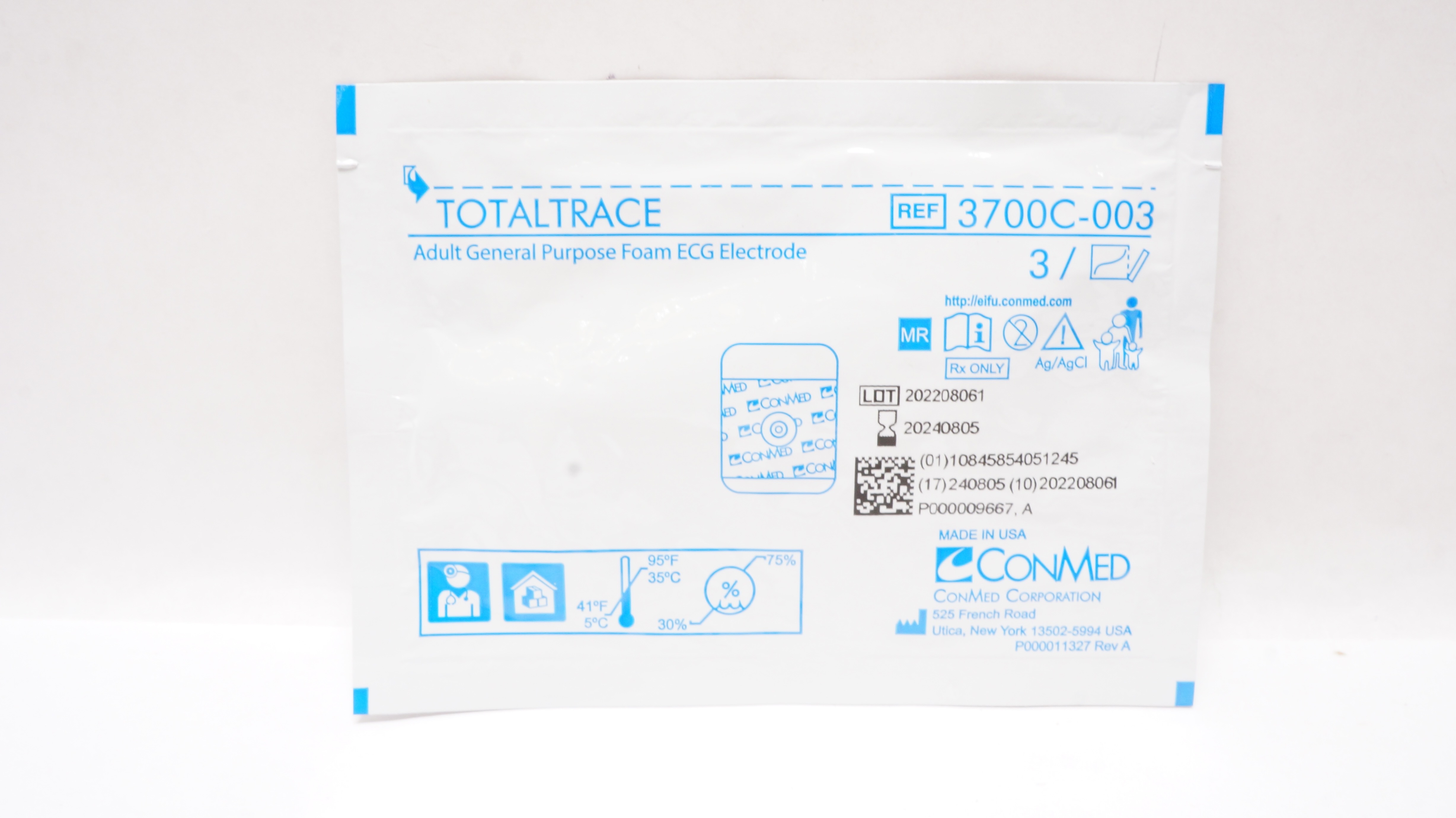 ConMed 3700C-003 Totaltrace Adult General Purpose Foam ECG Electrode - Pack of 3