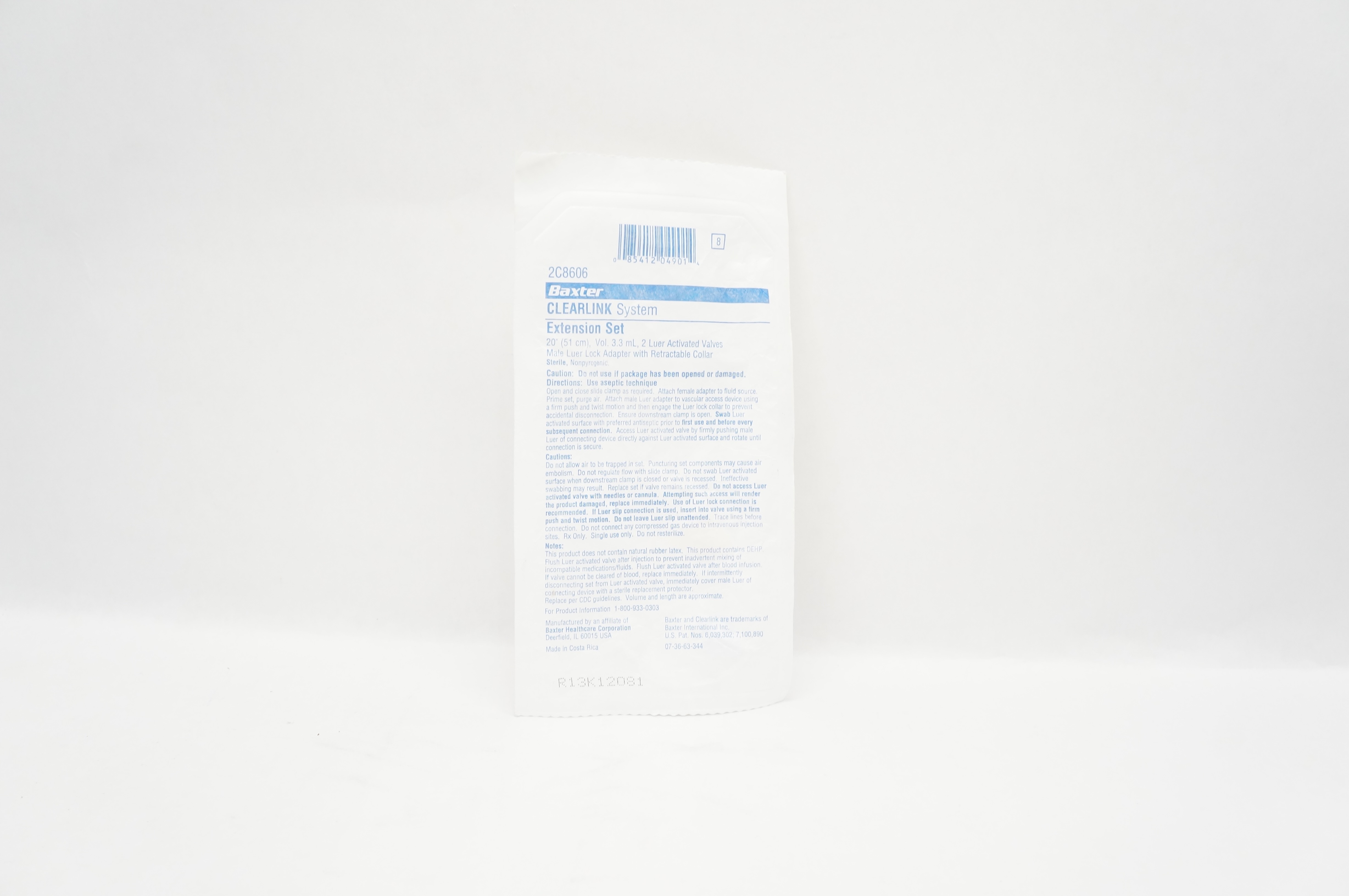 Baxter 2C8606 Clearlink System Extension Set 20inch x 3.3mL