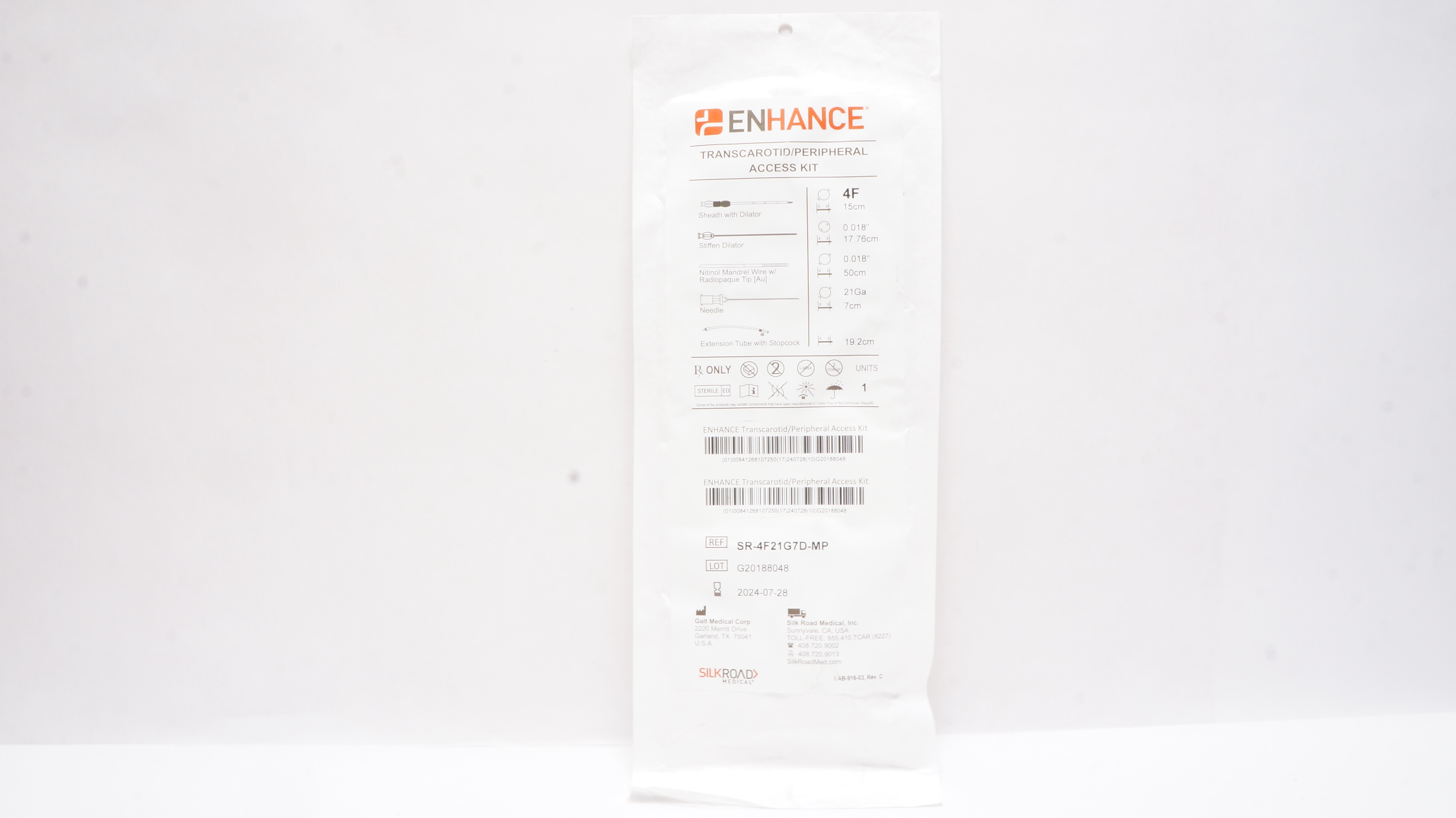 Galt Medical SR-4F21G7D-MP Enhance Transcarotid/Peripheral Access Kit 4F x 15cm