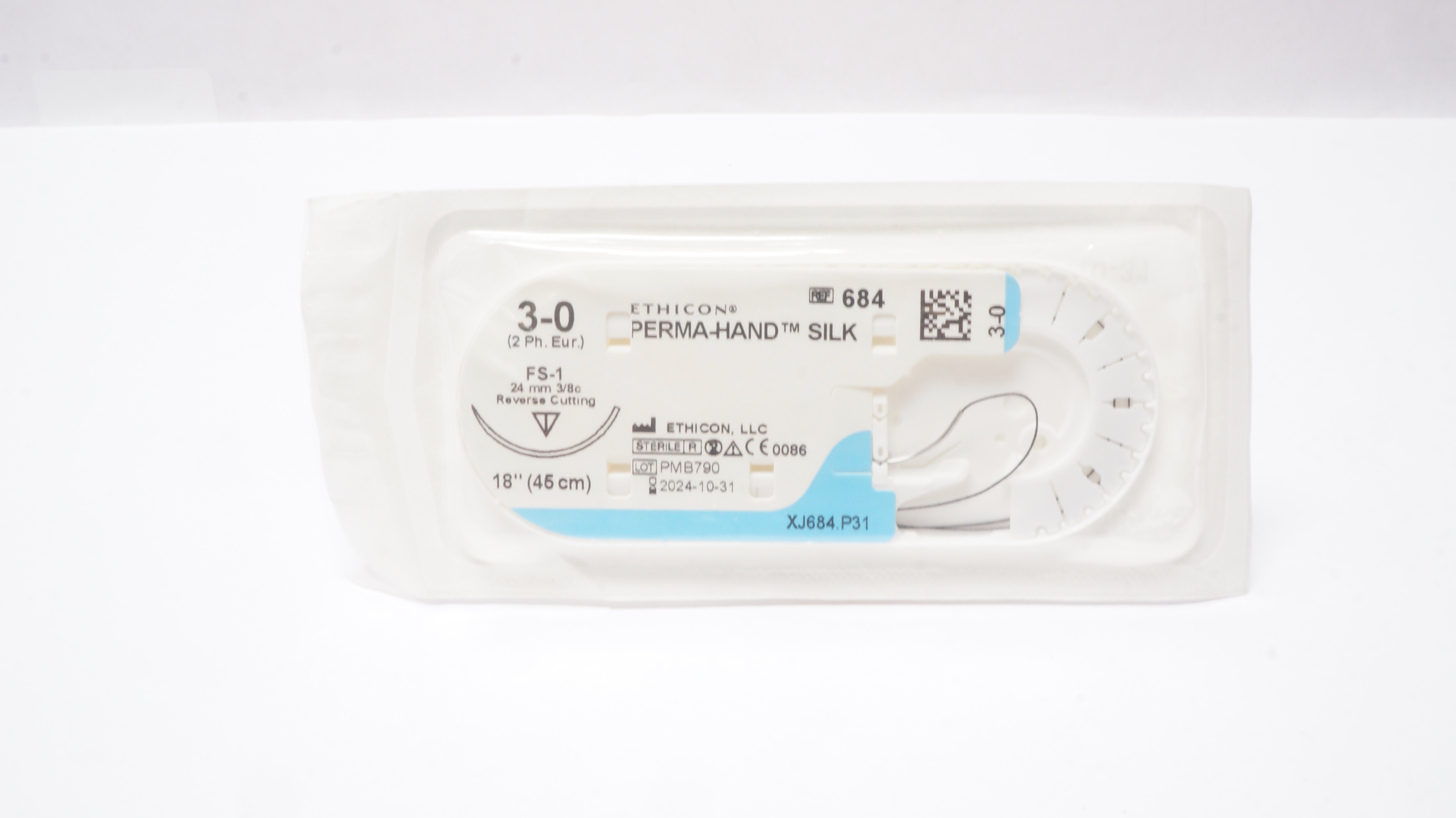 Ethicon 684 3-0 Perma-Hand Silk FS-1 24mm 3/8c Reverse Cutting 18inch