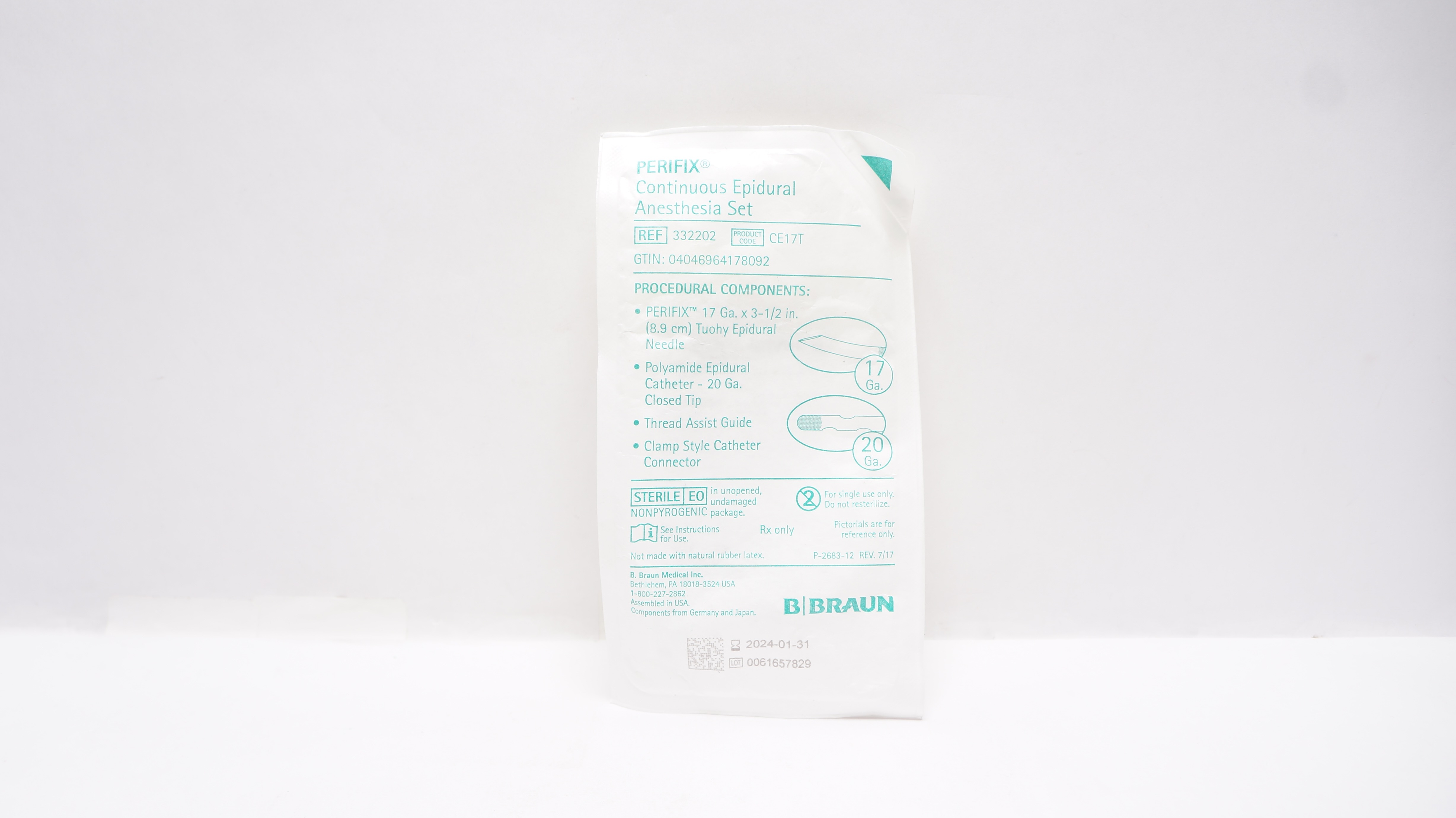 Braun 332202 Prefix Continuous Epidural Anesthesia Set 17Ga x 3-1/2inch, 20Ga