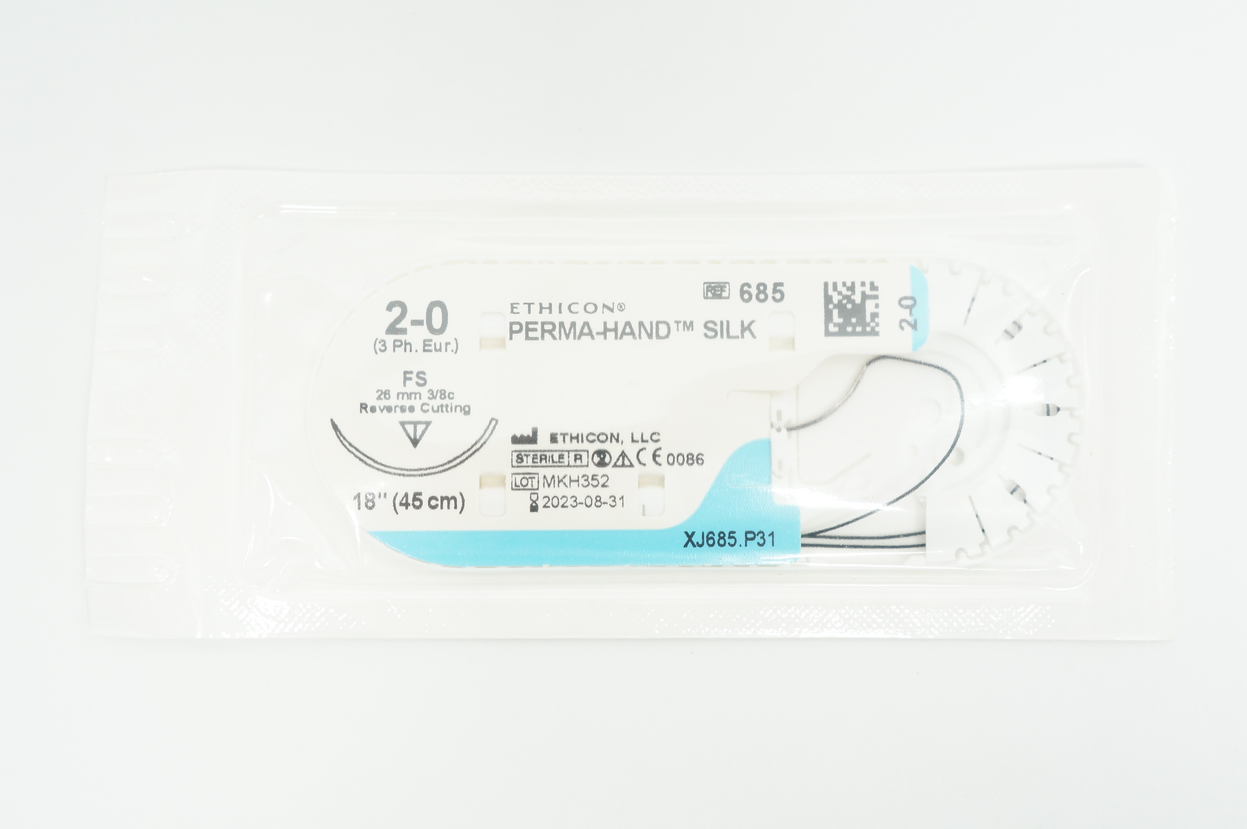 Ethicon 685 2-0 Perma-Hand Silk FS, 26mm 3/8c Reverse Cutting, 18inch