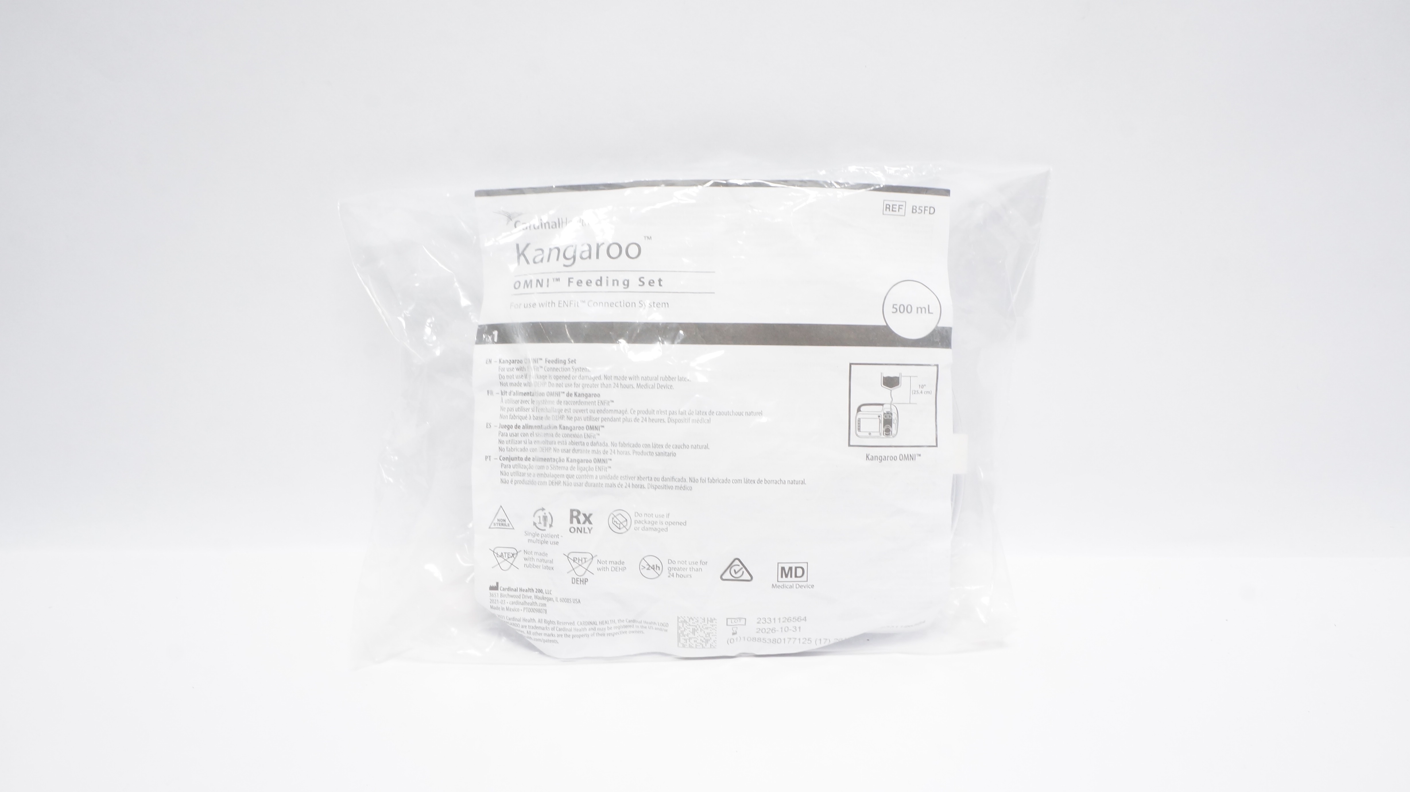 Cardinal Health B5FD Kangaroo OMNI Feeding Set 500mL 10In