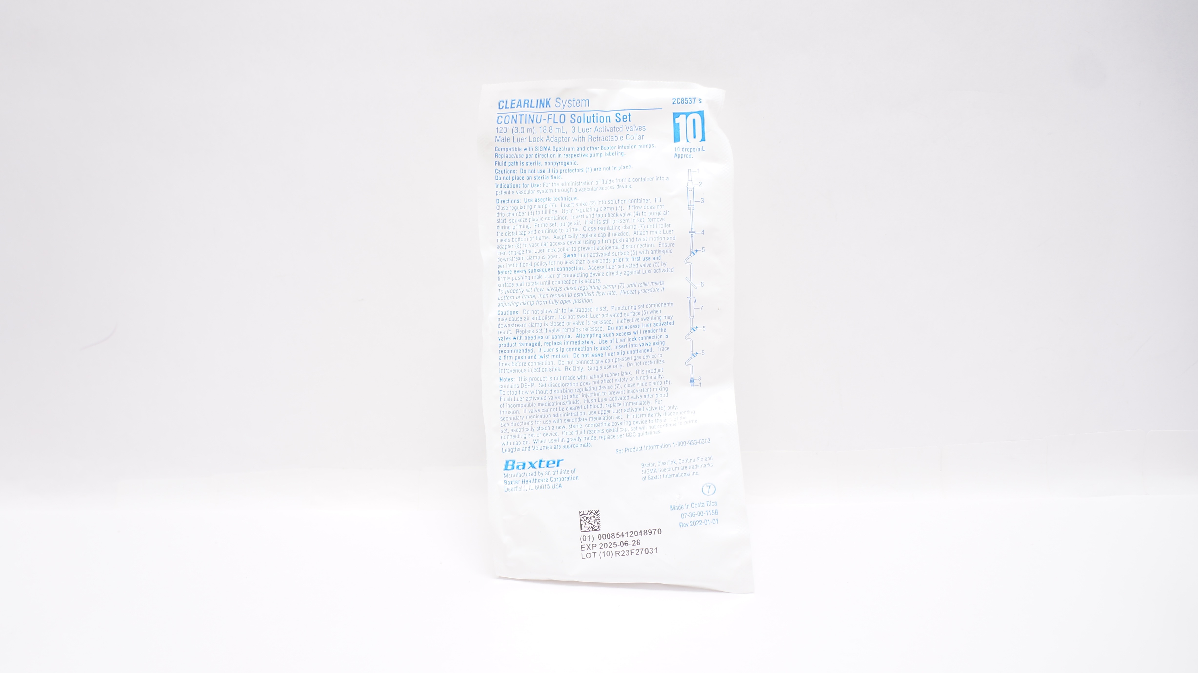 Baxter 2C8537s Clearlink  Continu-Flo Solution Set 120inch x 18.8ml 10Drops/mL