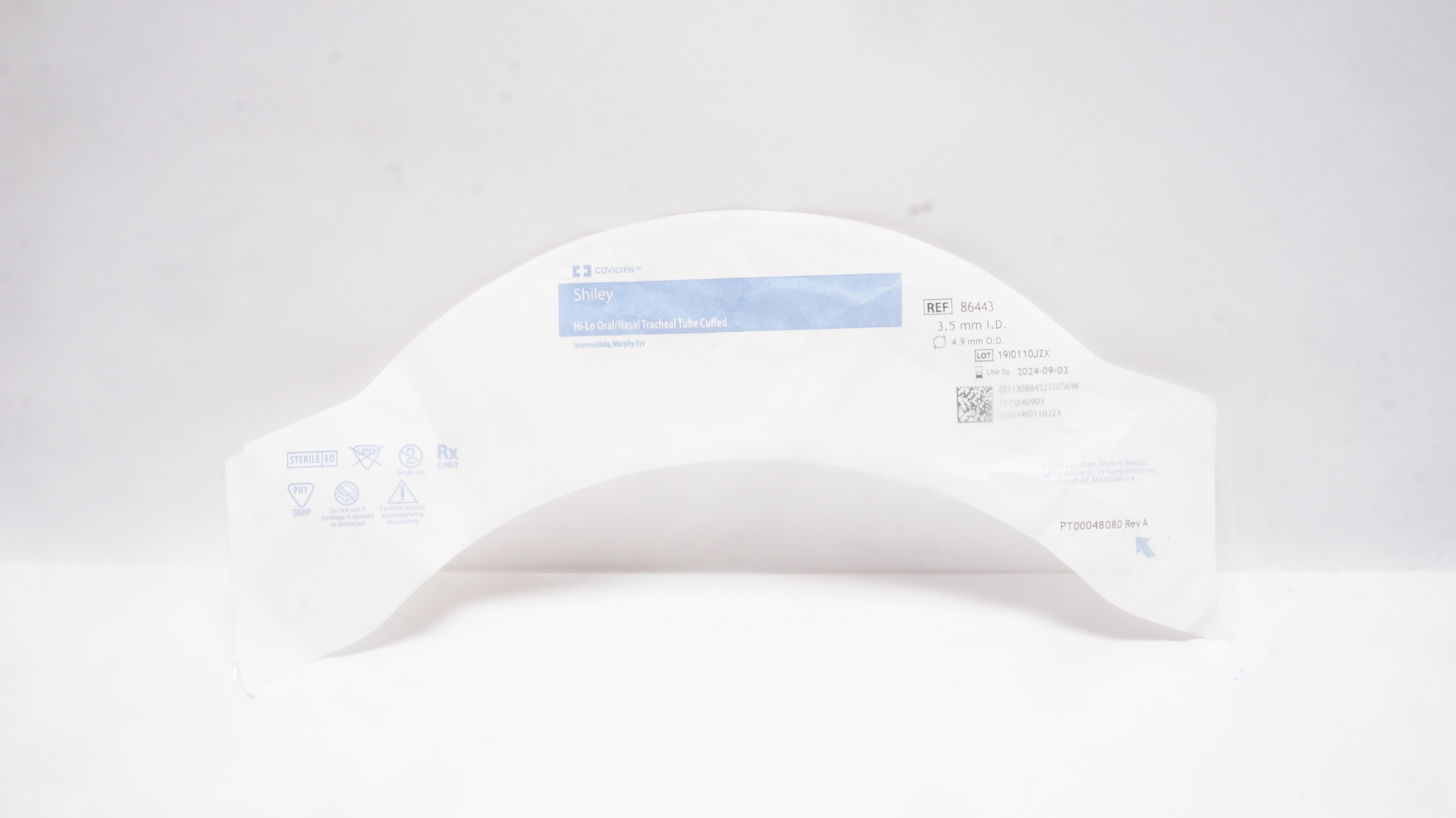 Covidien 86443 Shiley Hi-Lo Oral/Nasal Tracheal Tube Cuffed 3.5mm ID x 4.9mm OD