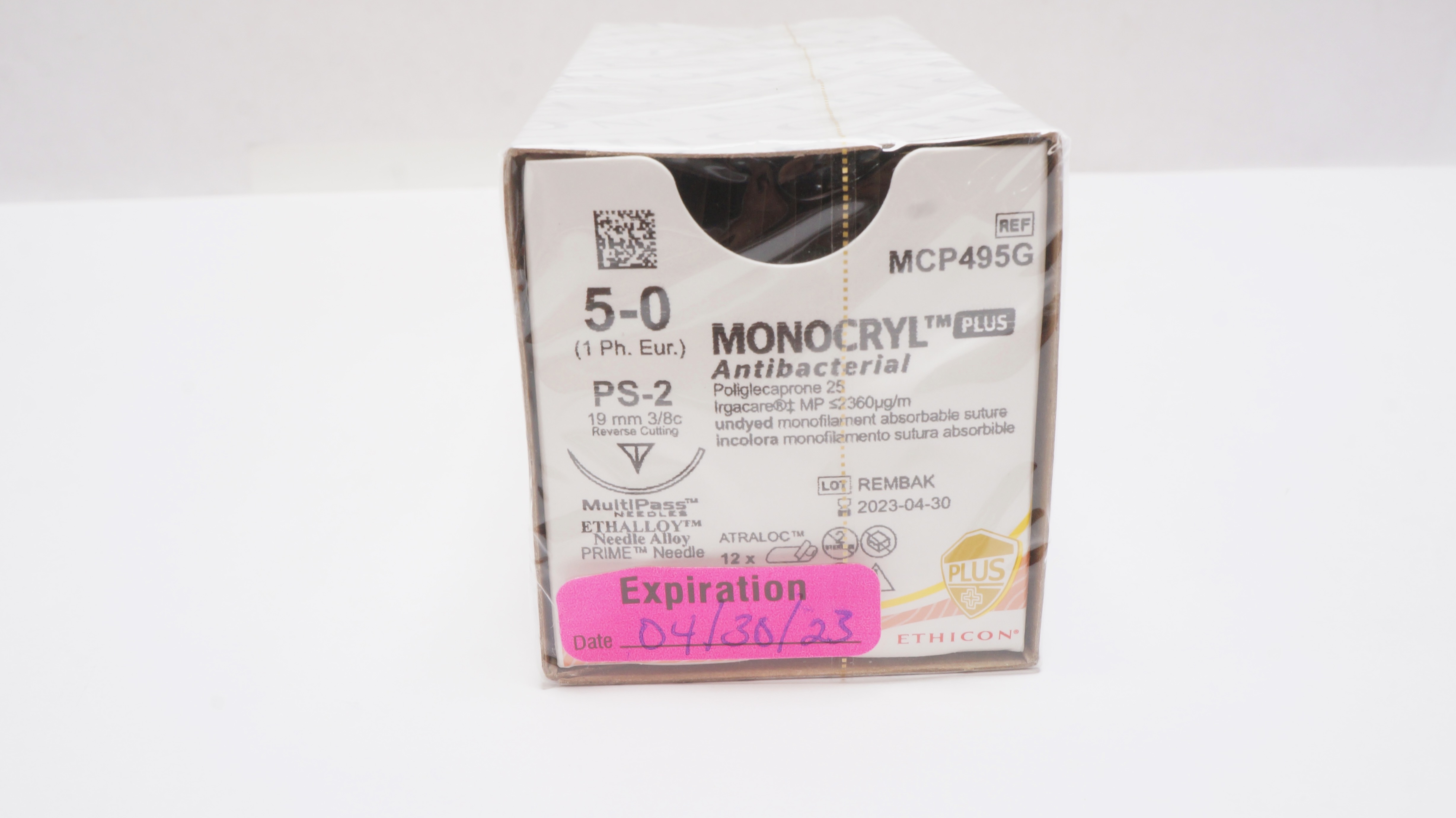 Ethicon MCP495G 5-0 Monocryl PS-2 19mm 3/8c Reverse Cutting 18inch(x)- Box of 12