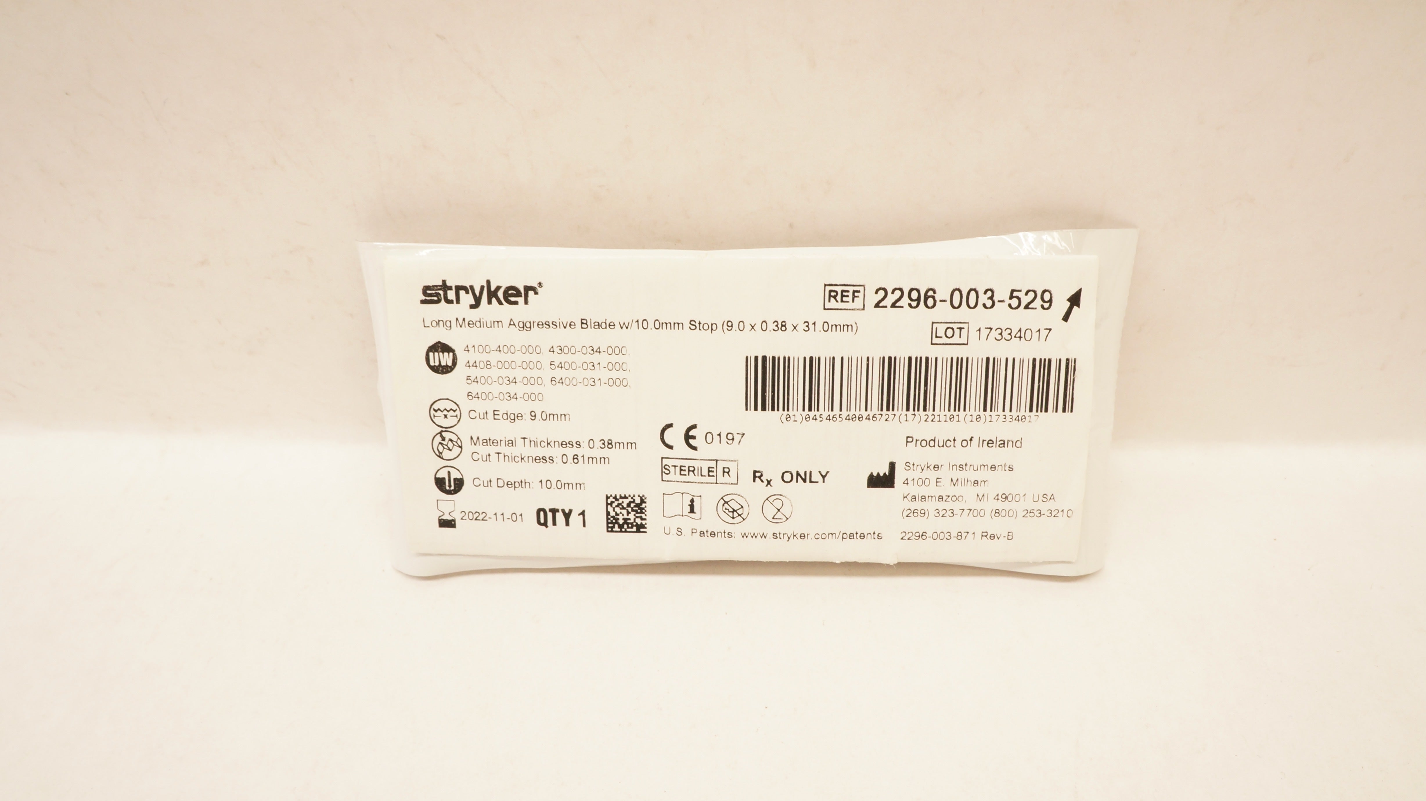 Stryker 2296-003-529 Long Medium Aggressive Blade 9.0 x 0.38 x 31.0 mm (x)