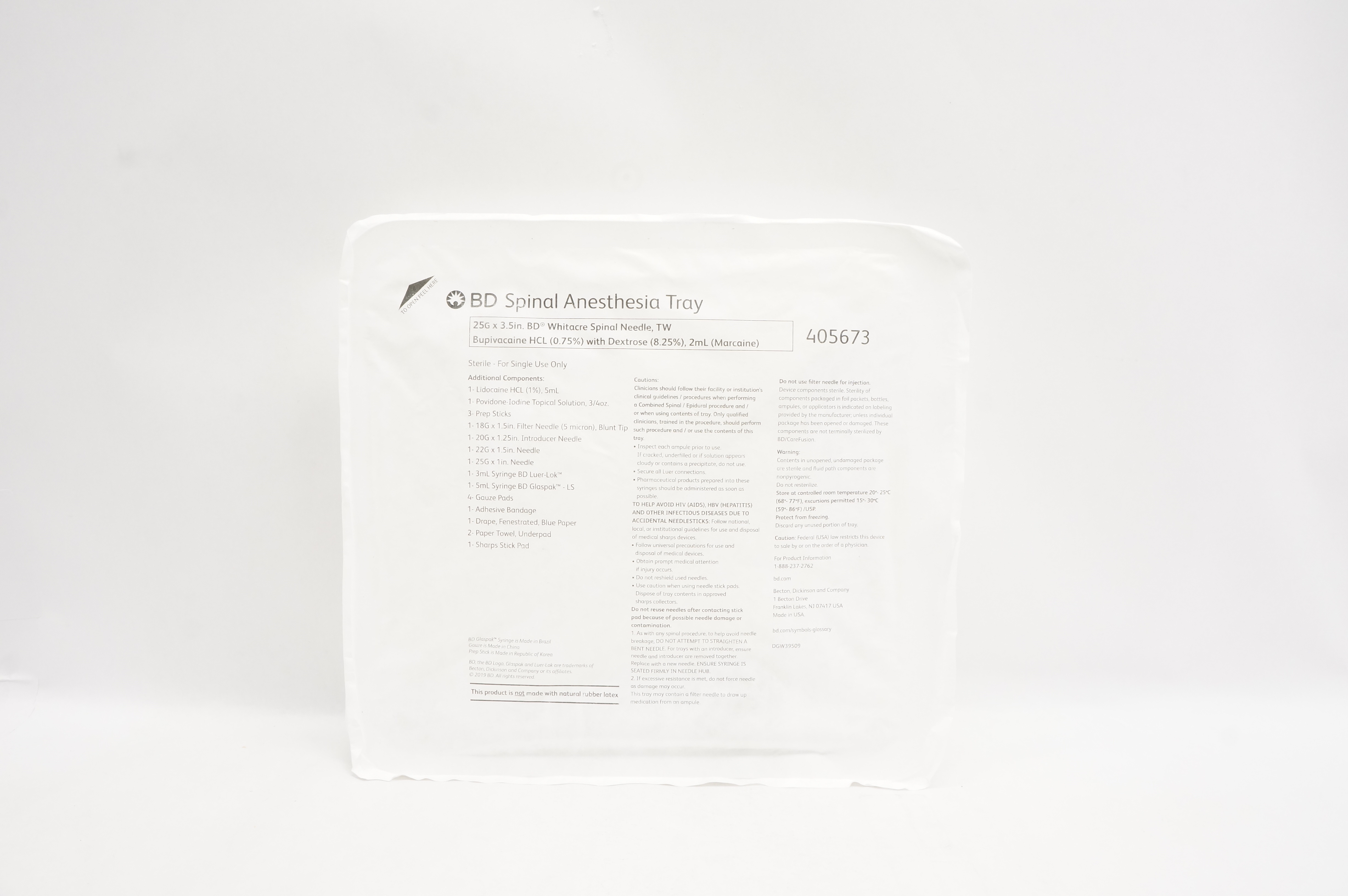 BD 405673 Spinal Anesthesia Tray 25G x 3.5inch