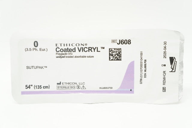Ethicon J608 0 Sutupak Coated VICRYL Undyed Braided, 54inch