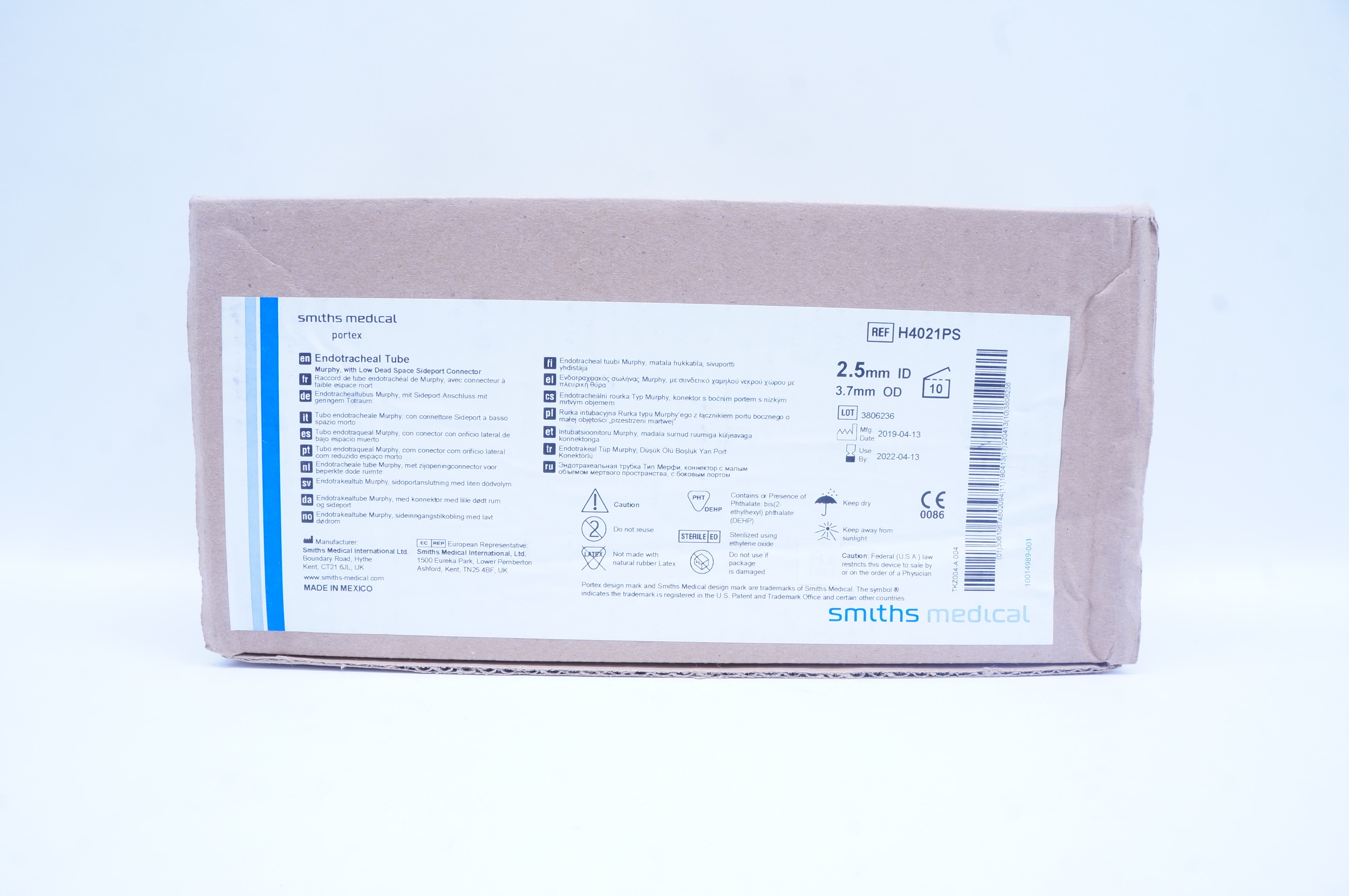 Smiths Medical H4021PS Portex Endotracheal Tube 2.5mm ID x 3.7mm OD - Box of 10