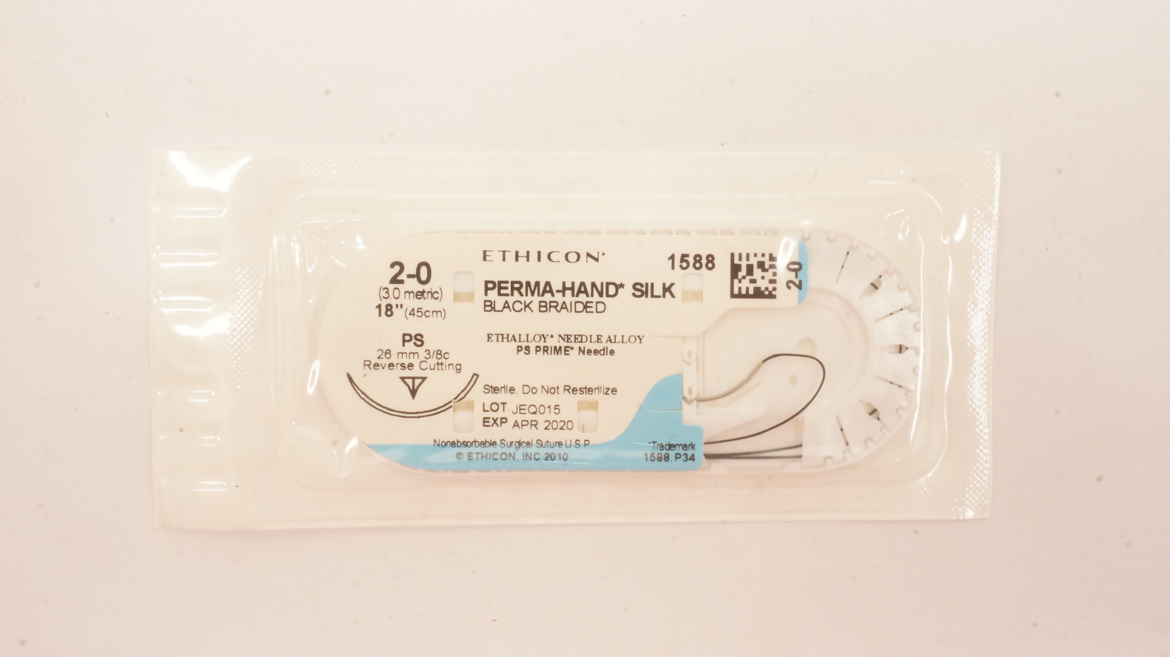 Ethicon 1588 2-0 PERMA-HAND SILK, PS, 26mm 3/8c, Reverse Cutting, 18inch (x)