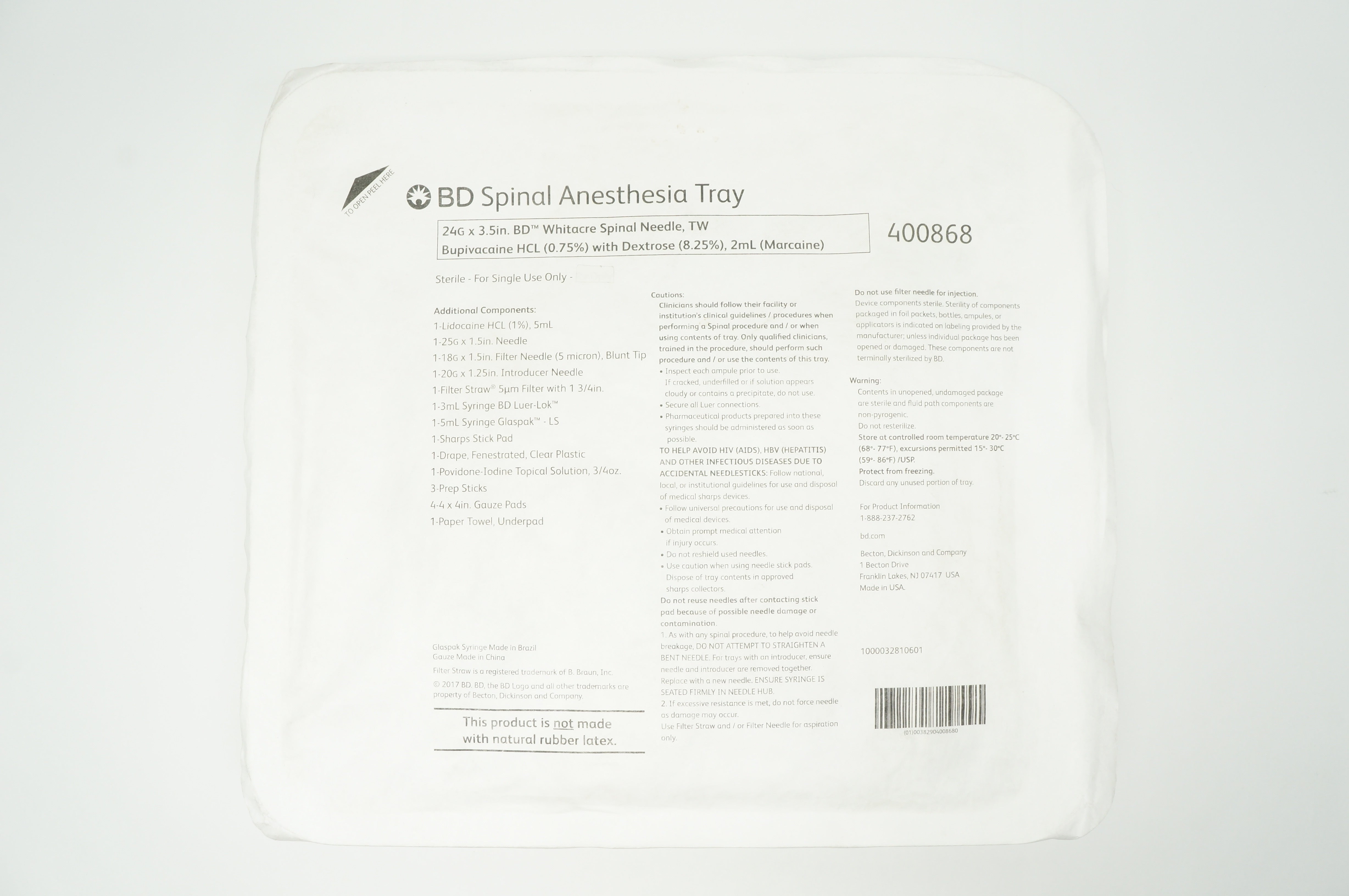 BD 400868 Spinal Anesthesia Tray 24G x 3.5 inch (x)