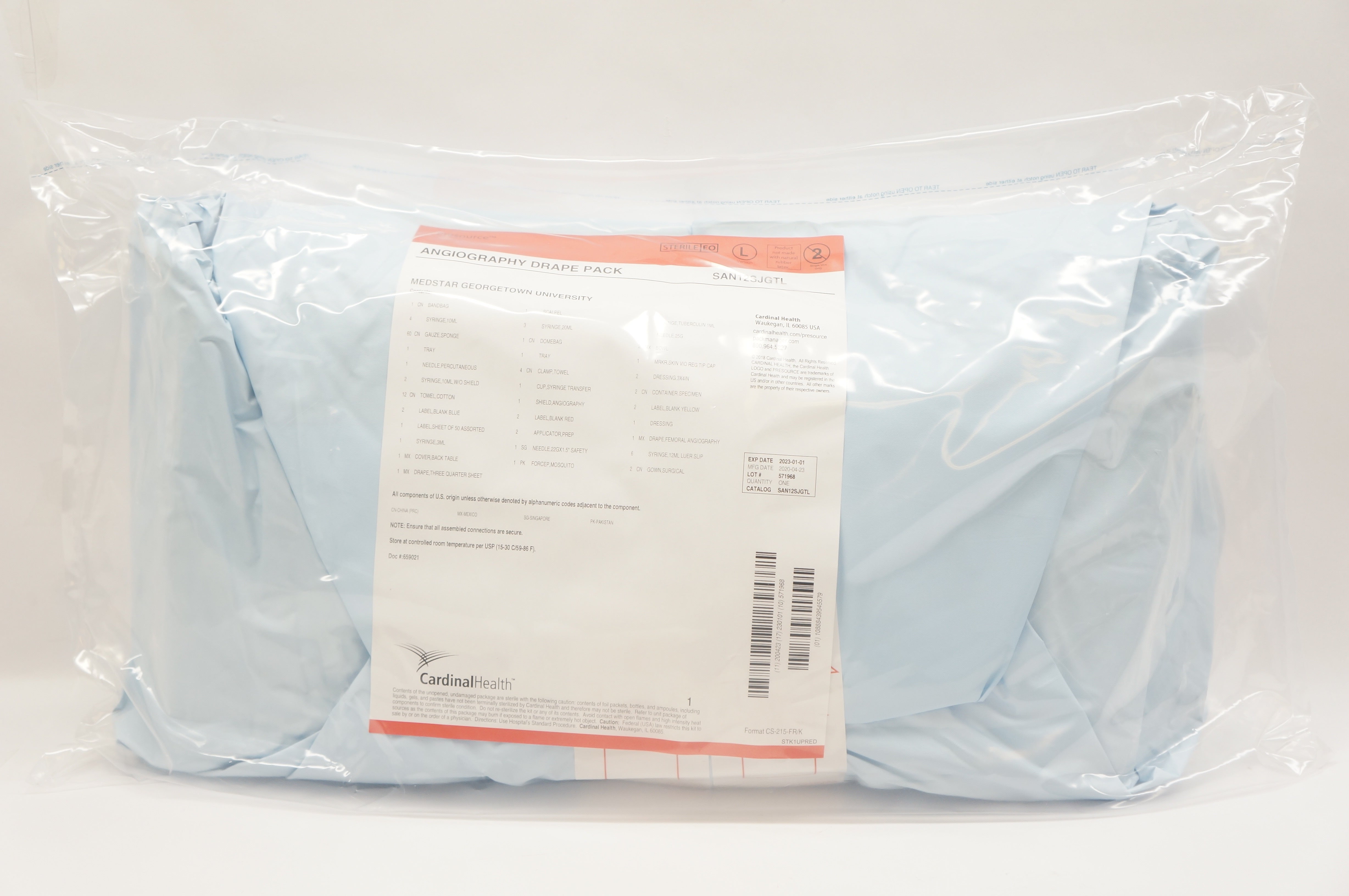 Cardinal Health SAN12SJGTL Angiography Drape Pack, Sterile, L