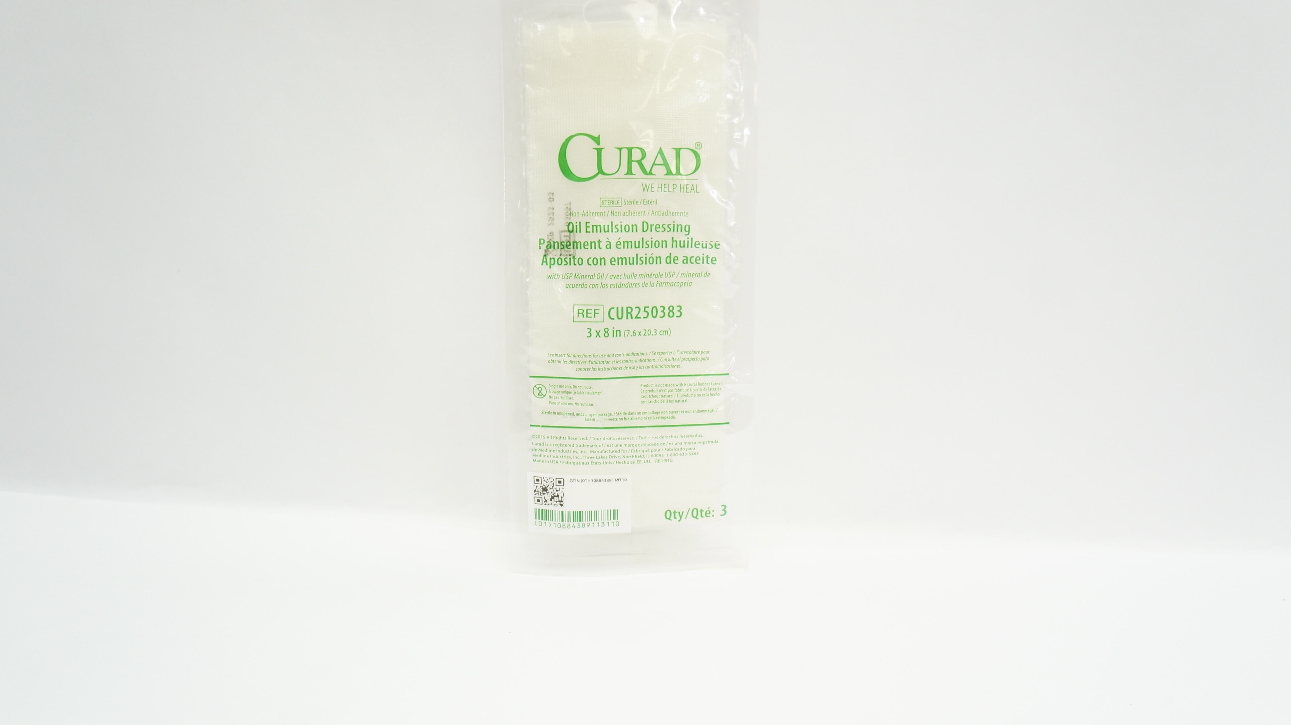 Medline CUR250383 Curad Non-Adherent Oil Emulsion Dressing 3x8inch -Pack of 3(x)