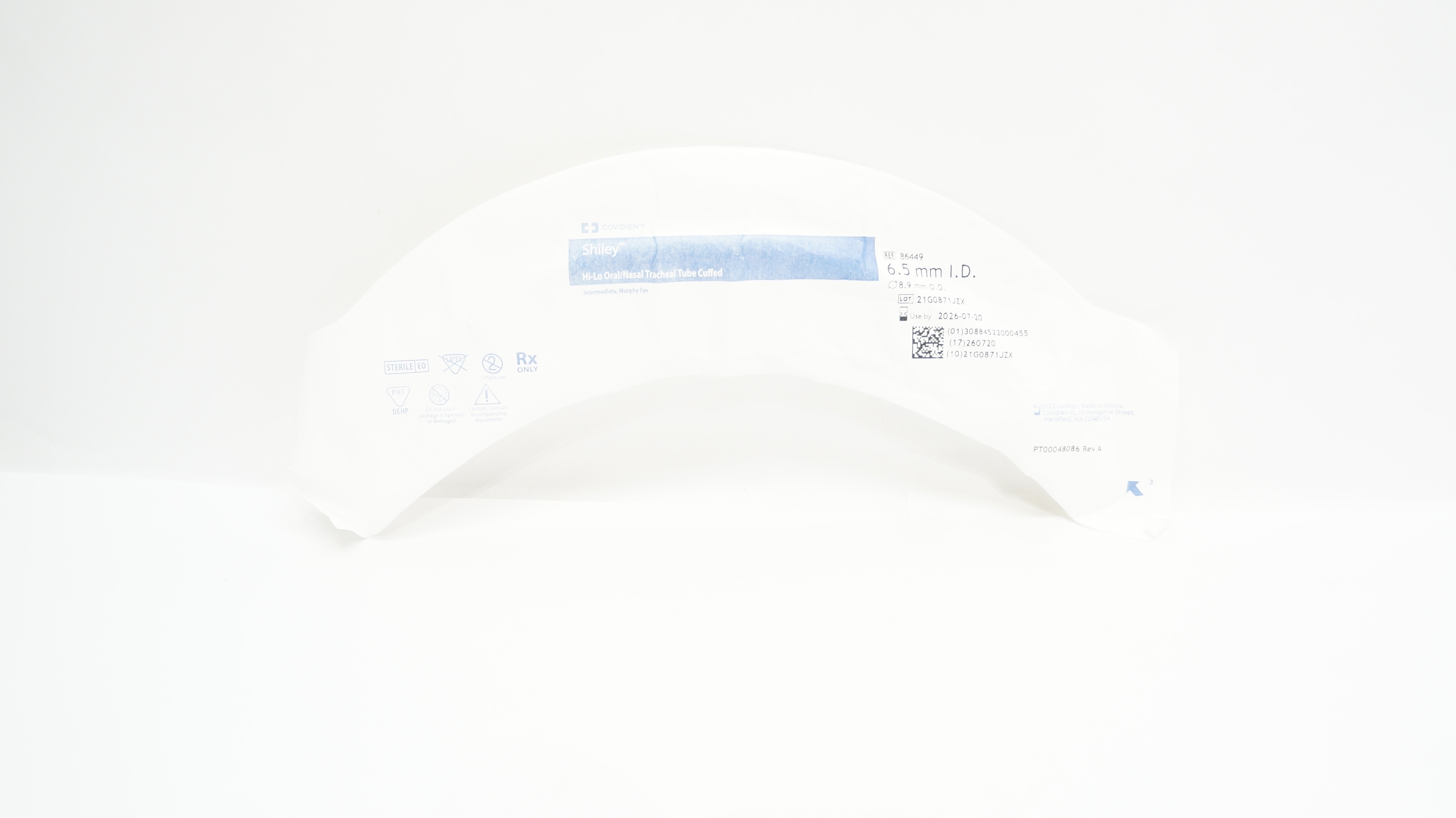 Covidien 86449 Shiley Hi-Lo Oral/Nasal Tracheal Tube Cuffed 6.5mm ID x 8.9mm OD