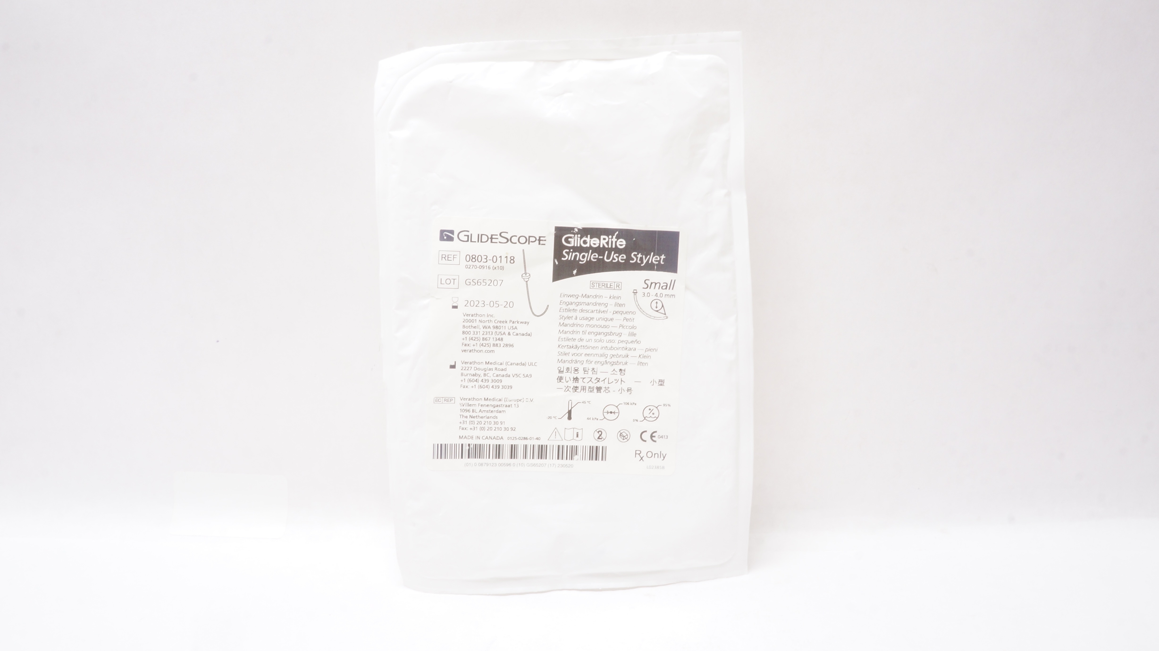 Verathon 0803-0118 GlideScope GlideRite Single-Use Stylet Small 3.0 - 4.0mm (x)