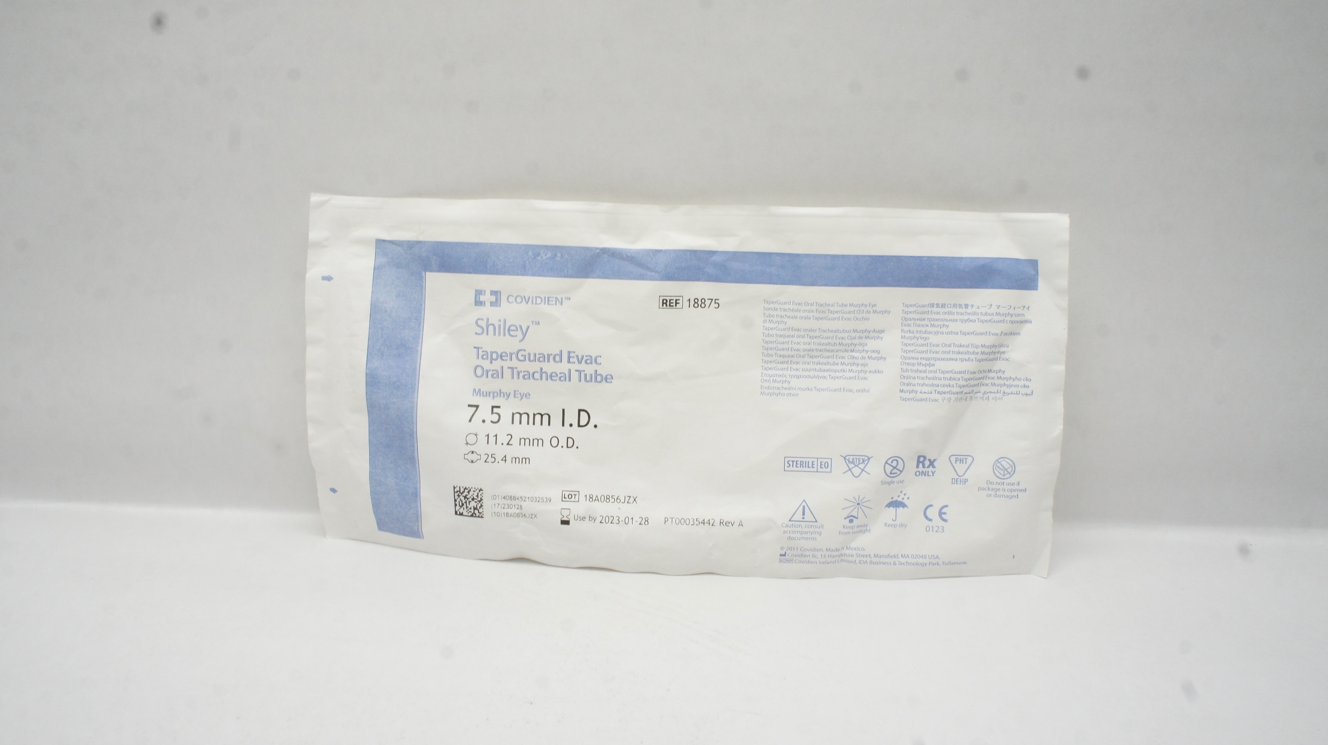 Covidien 18875 Shiley Oral Tracheal Tube 7.5mm ID x 11.2mm OD x 25.4mm (x)