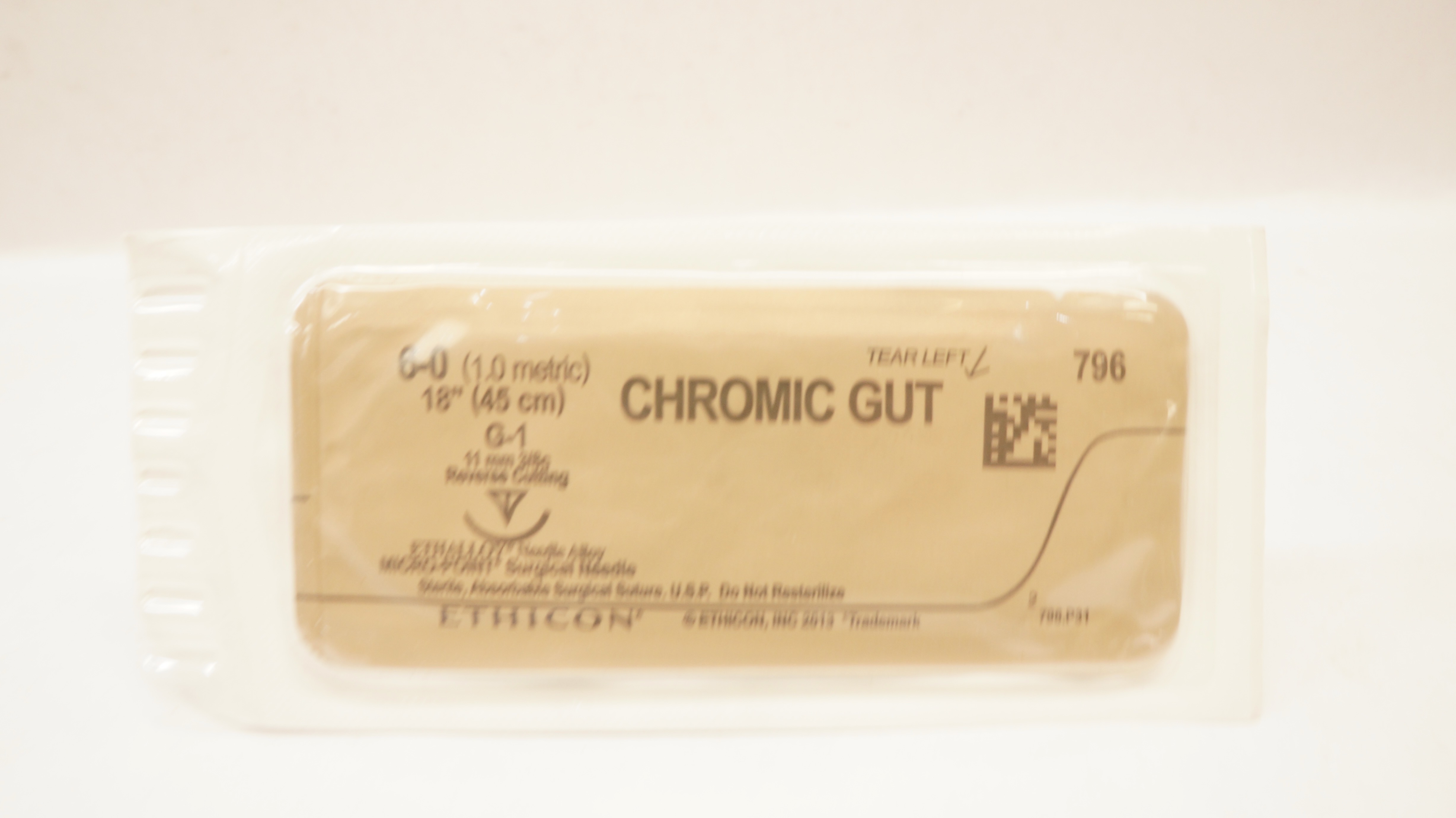 Ethicon 796 6-0 CHROMIC GUT, G-1, 11mm 3/8c Reverse Cutting, 18inch