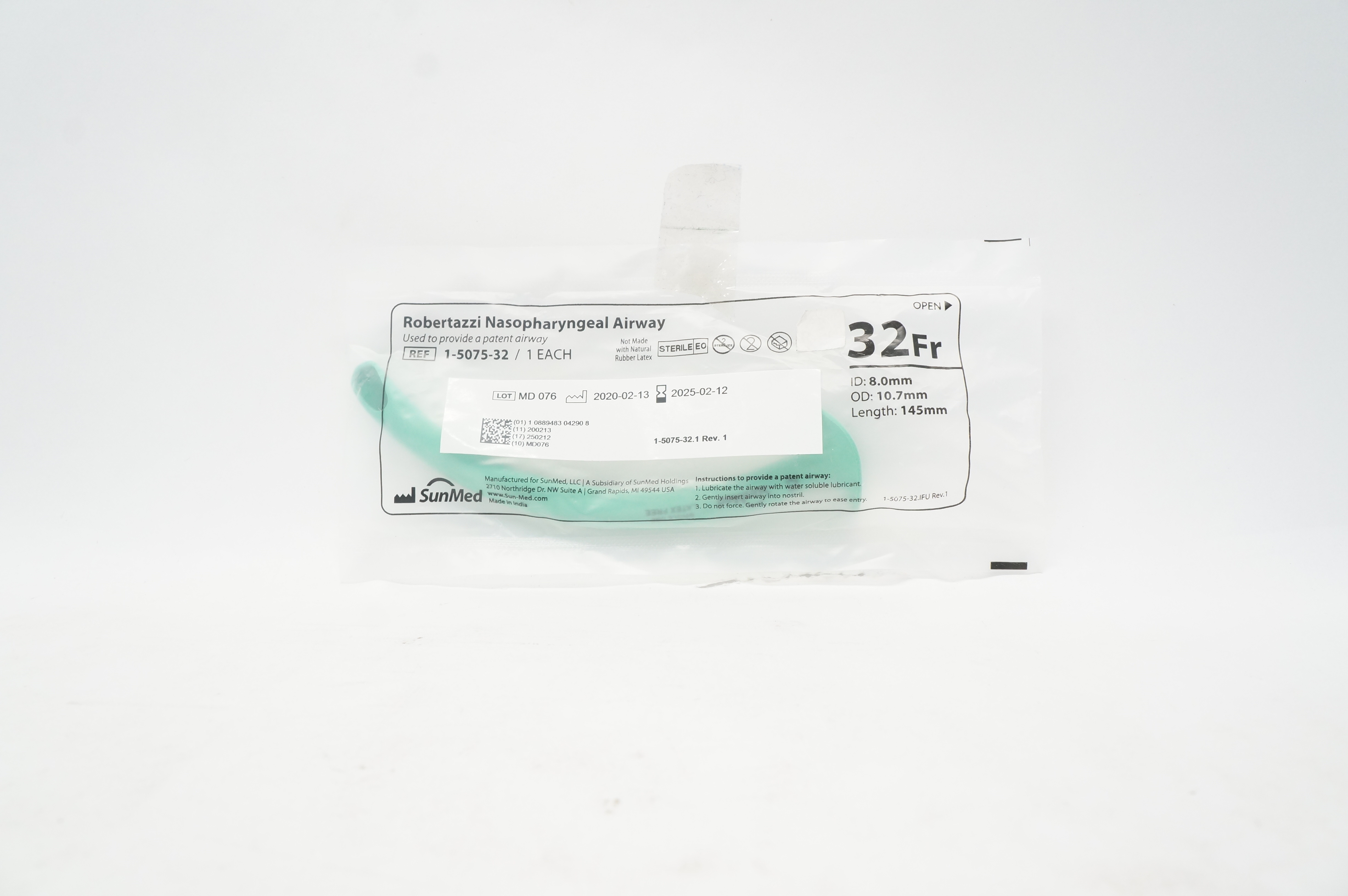 SunMed 1-5075-32 Robertazzi Nasopharyngeal Airway 32Fr x 8.0mm ID x 10.7mm OD