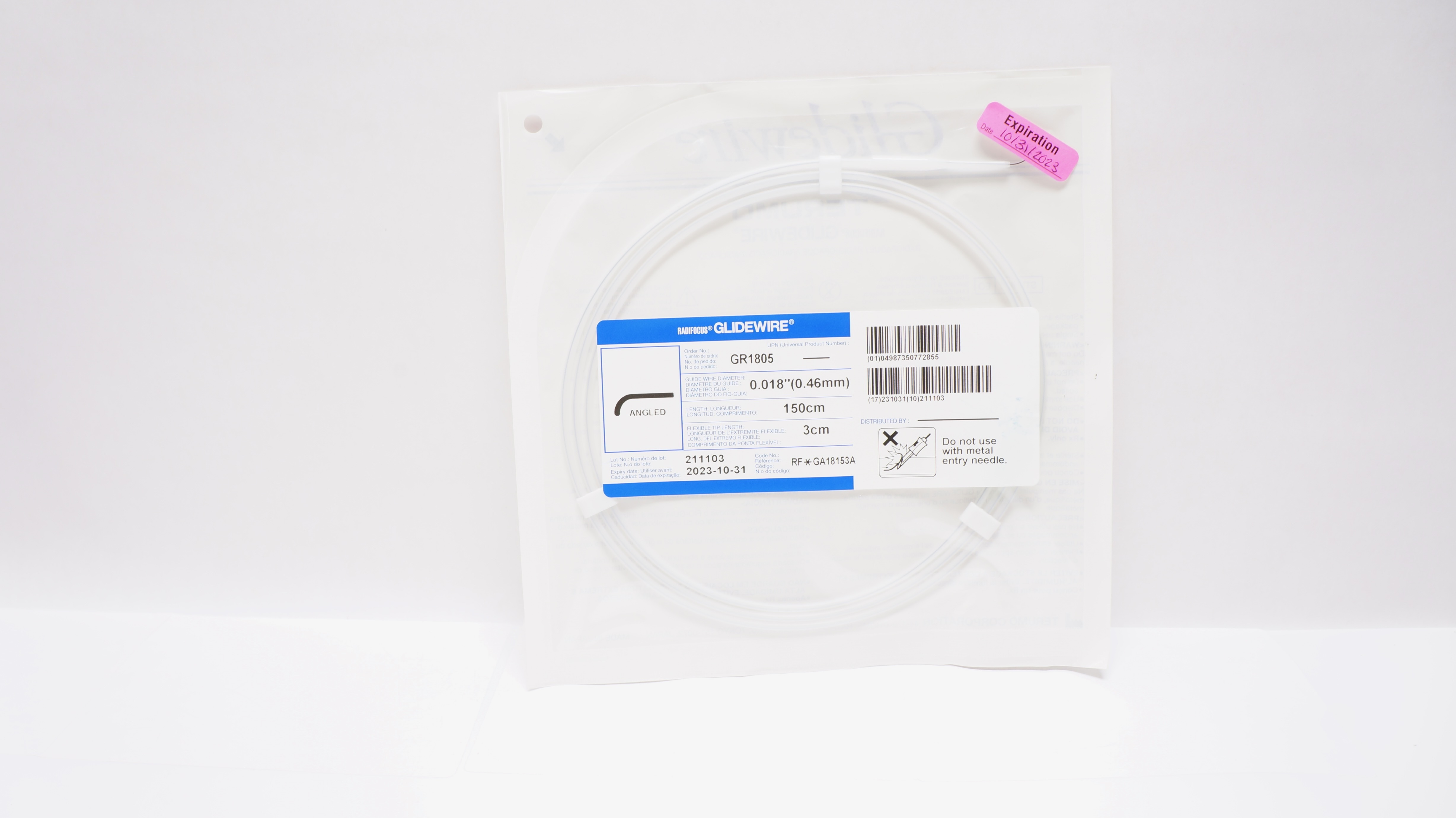 Terumo GA18153A Radifocus Glidewire Guide Wire, Angled 0.018inch x 150 x 3cm (x)