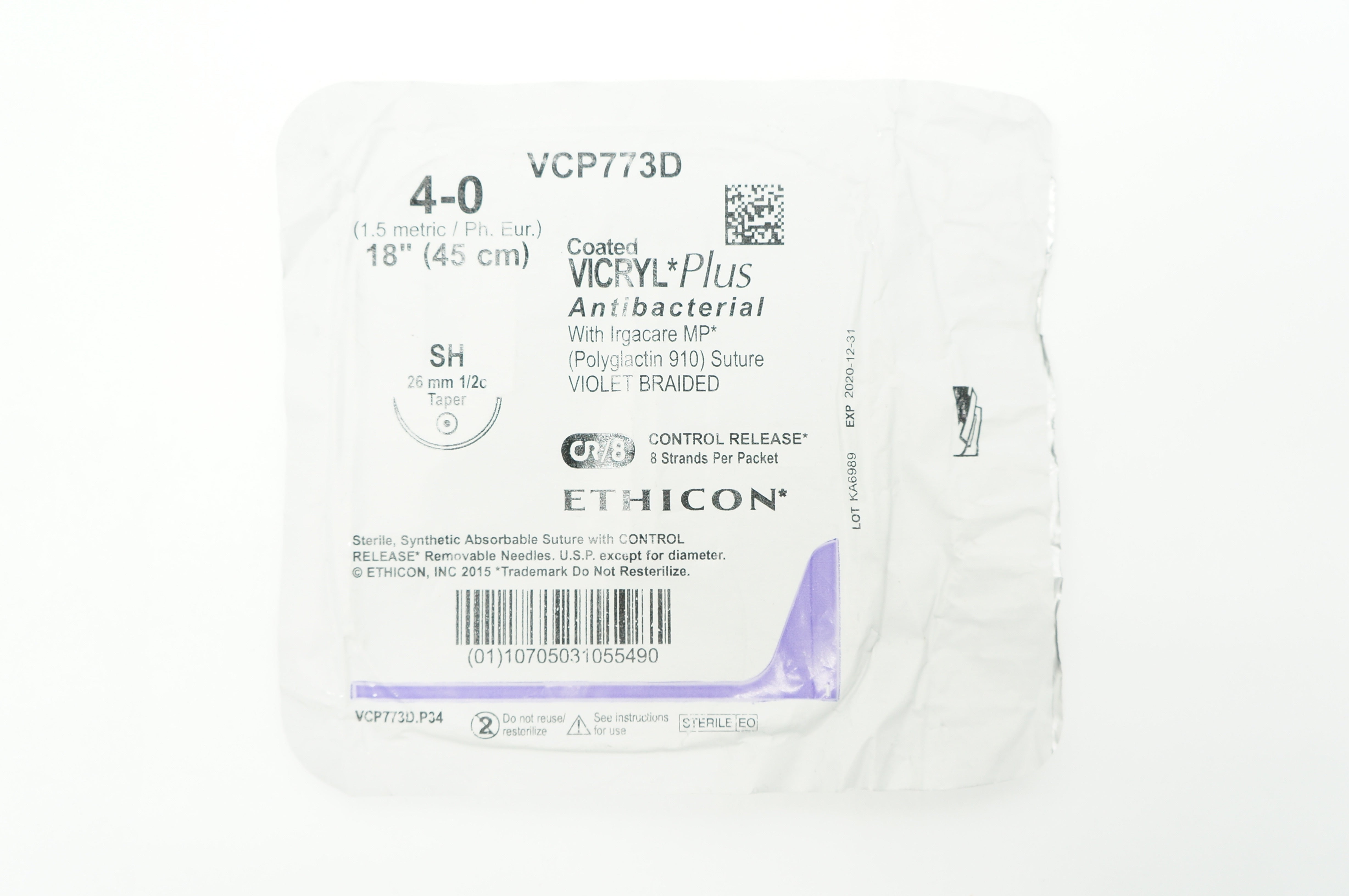 Ethicon VCP773D 4-0 VICRYL Plus SH 26mm 1/2c Taper 18 inch (x)