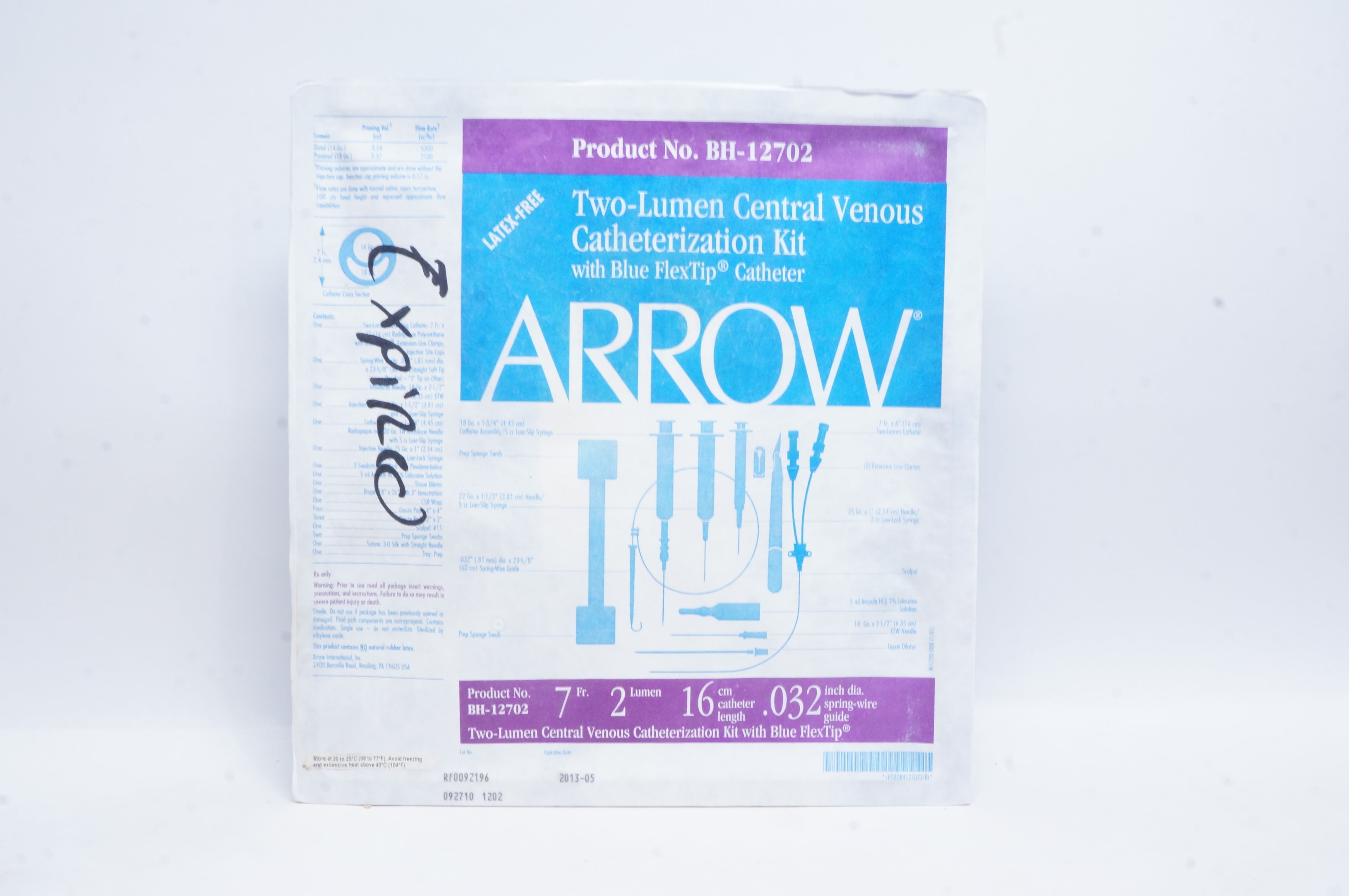 Arrow BH-12702 Two-Lumen Central Venous Catheterization Kit 7Fr. x 16cm (x)