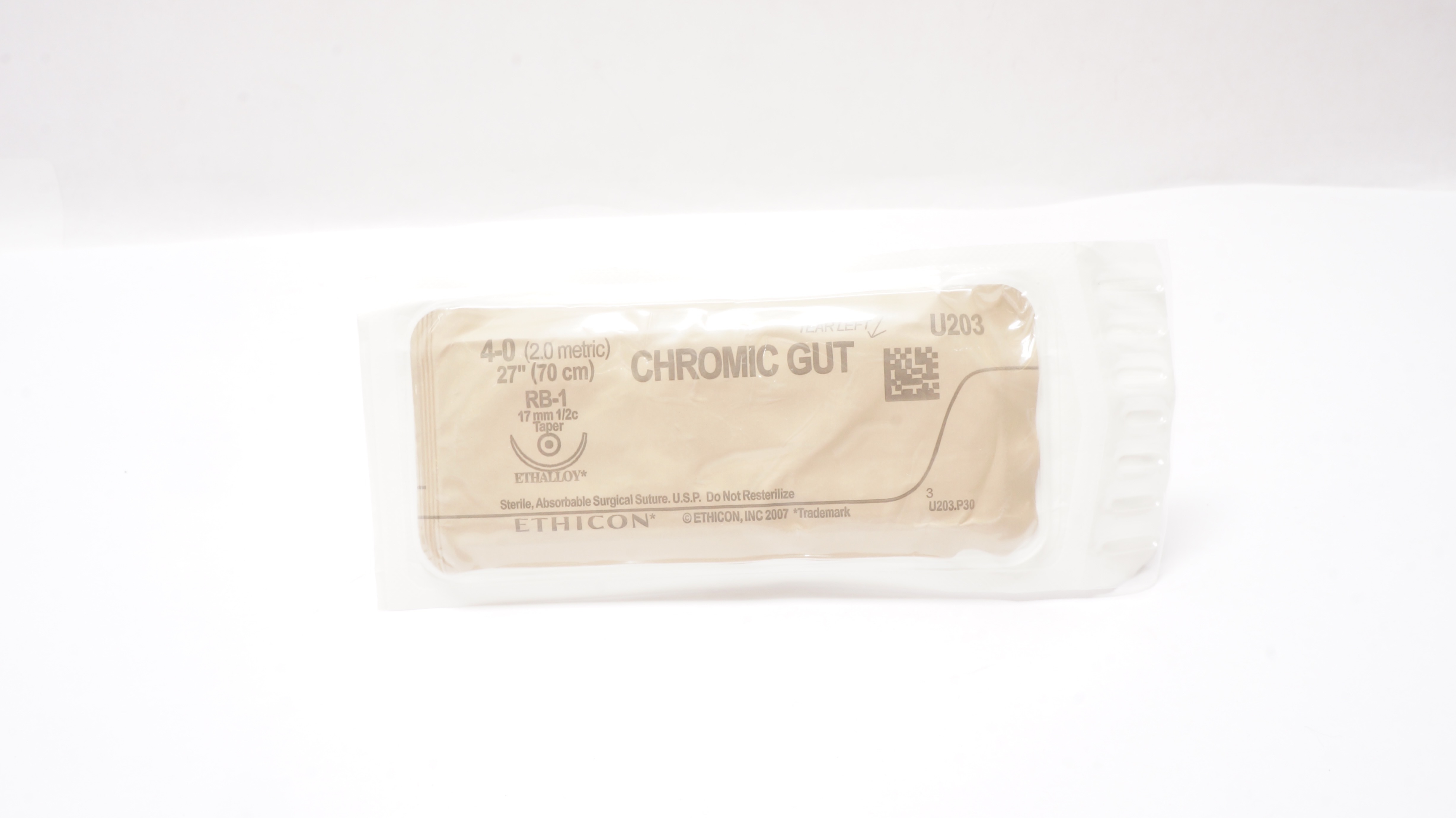 Ethicon U203 4-0 CHROMIC GUT ,RB-1, 17mm 1/2c Taper, 27inch (x)