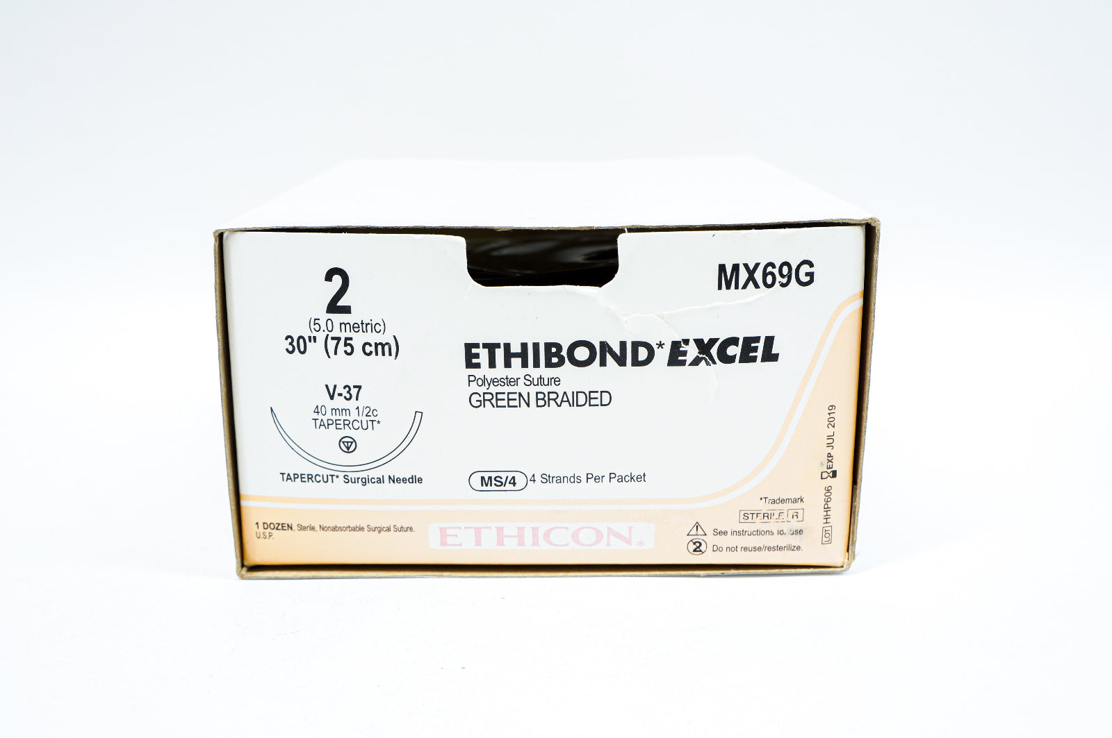 Ethicon MX69G 2 ETHIBOND EXCEL, V-37, 40mm 1/2c TAPERCUT, 30inch (x) - Box of 6