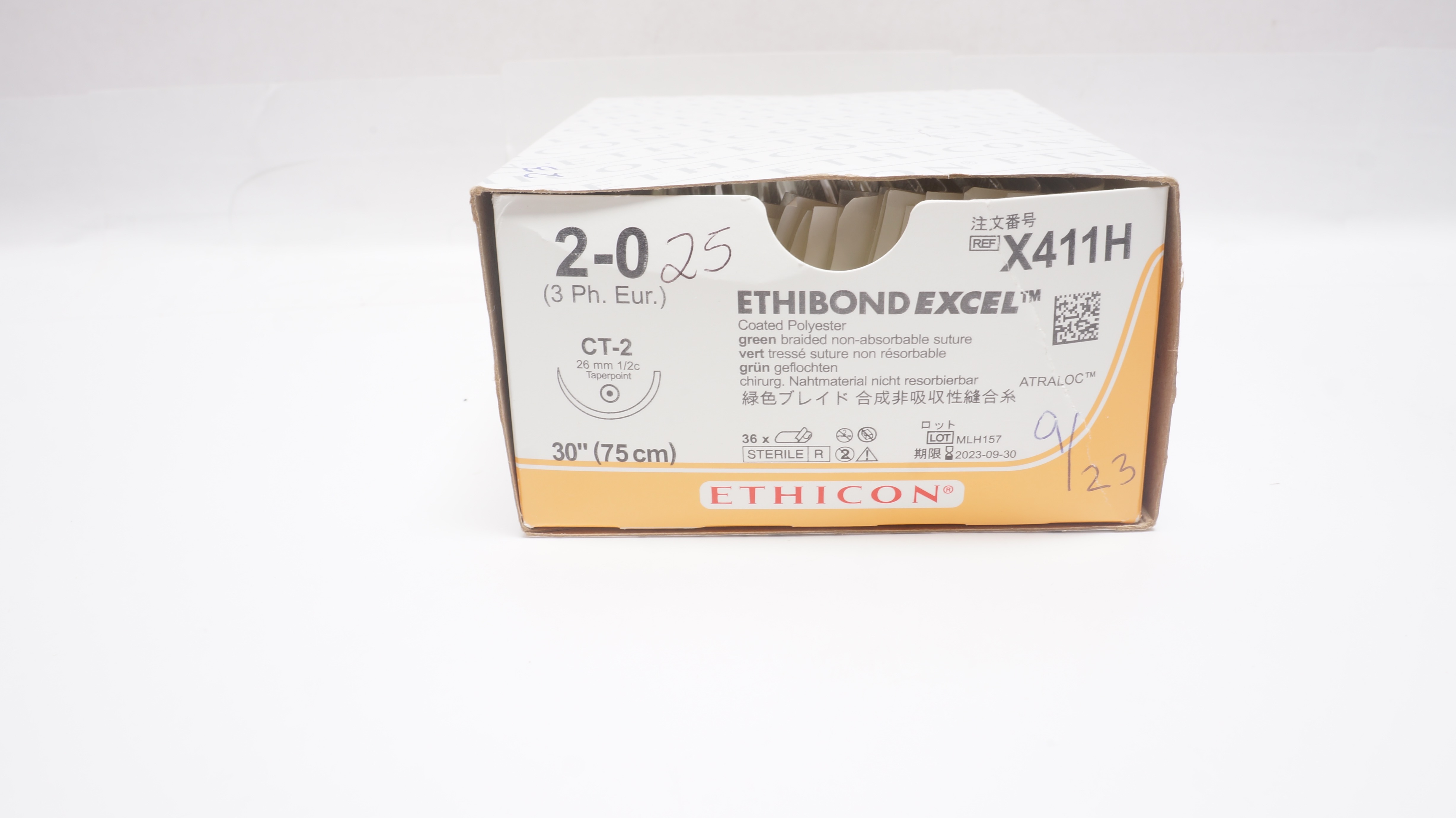 Ethicon X411H 2-0 Ethibond Excel CT-2 26mm 1/2c Taper 30inch (x) - Box of 23