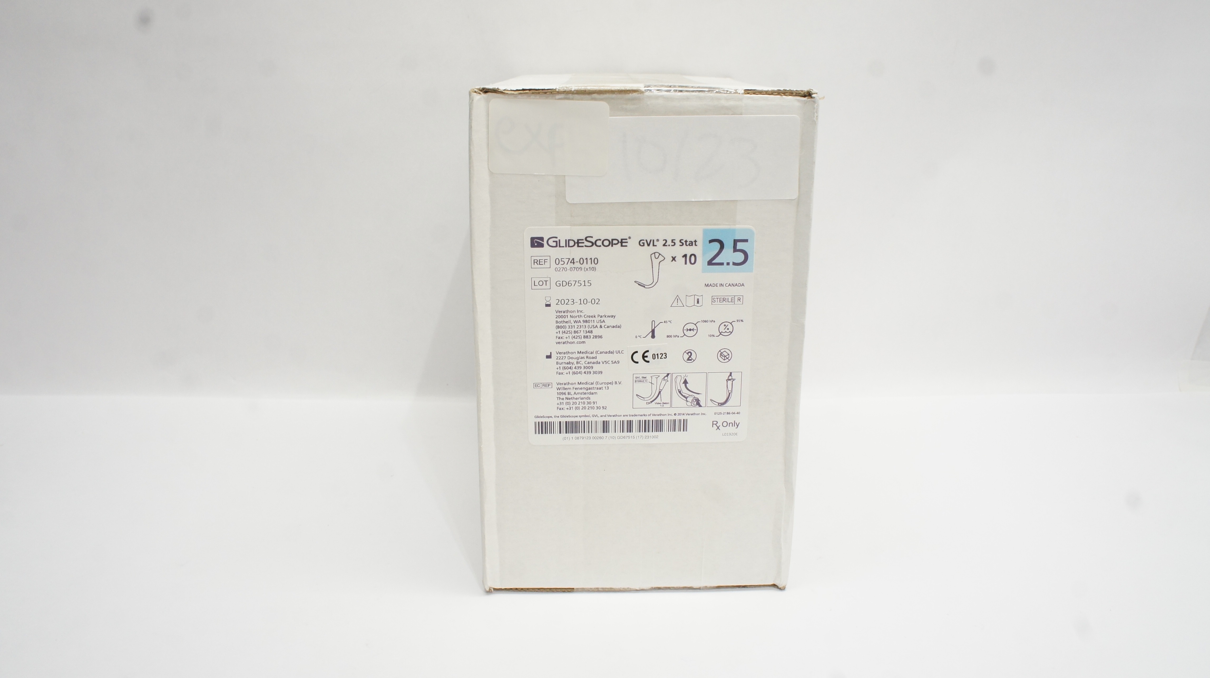 Verathon 0574-0110 Glidescope GVL 2.5 Stat (x) - Box of 10