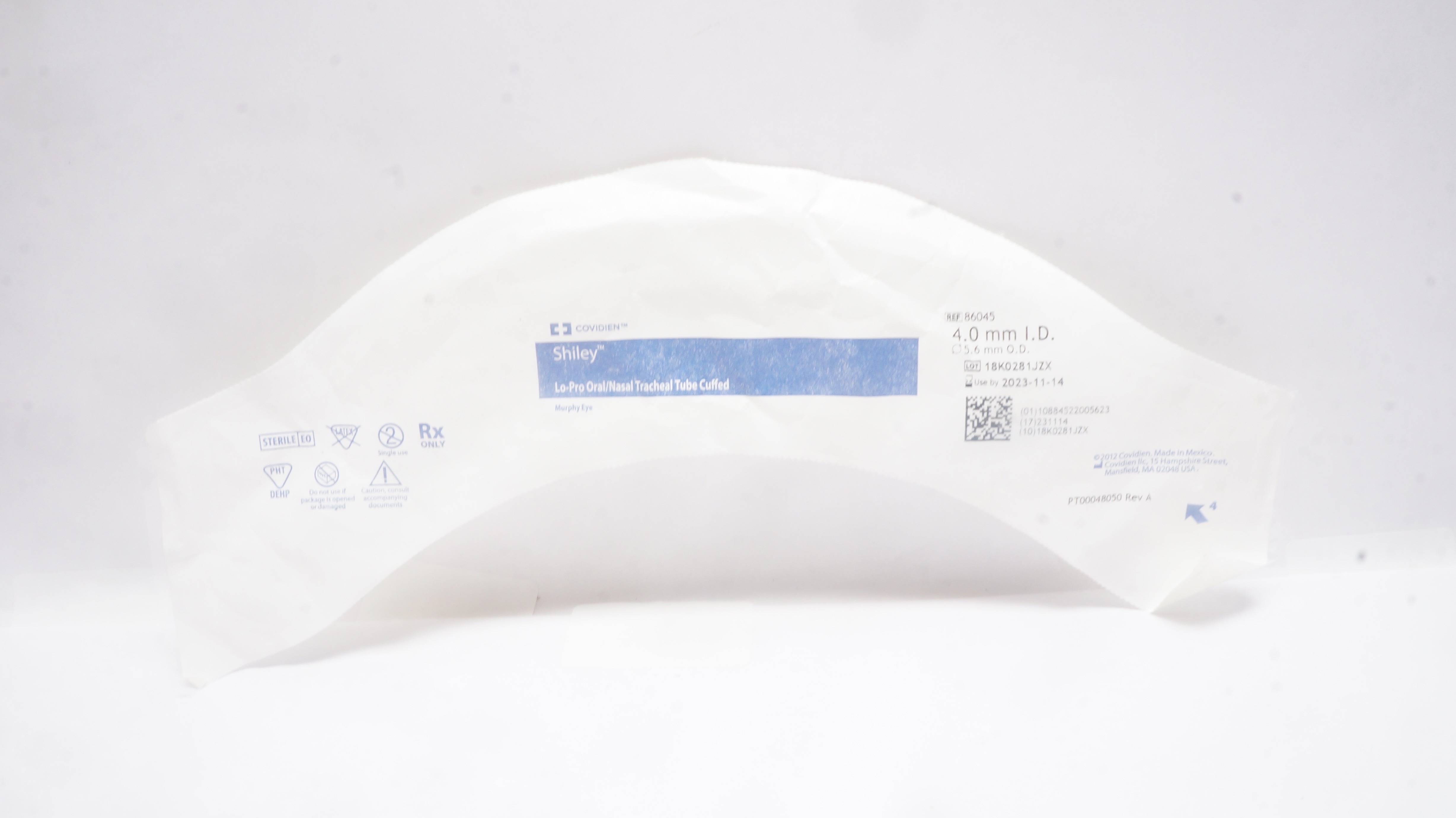 Covidien 86045 Shiley Lo-Pro Oral/Nasal Tracheal Tube Cuffed 4.0ID x 5.6mmOD