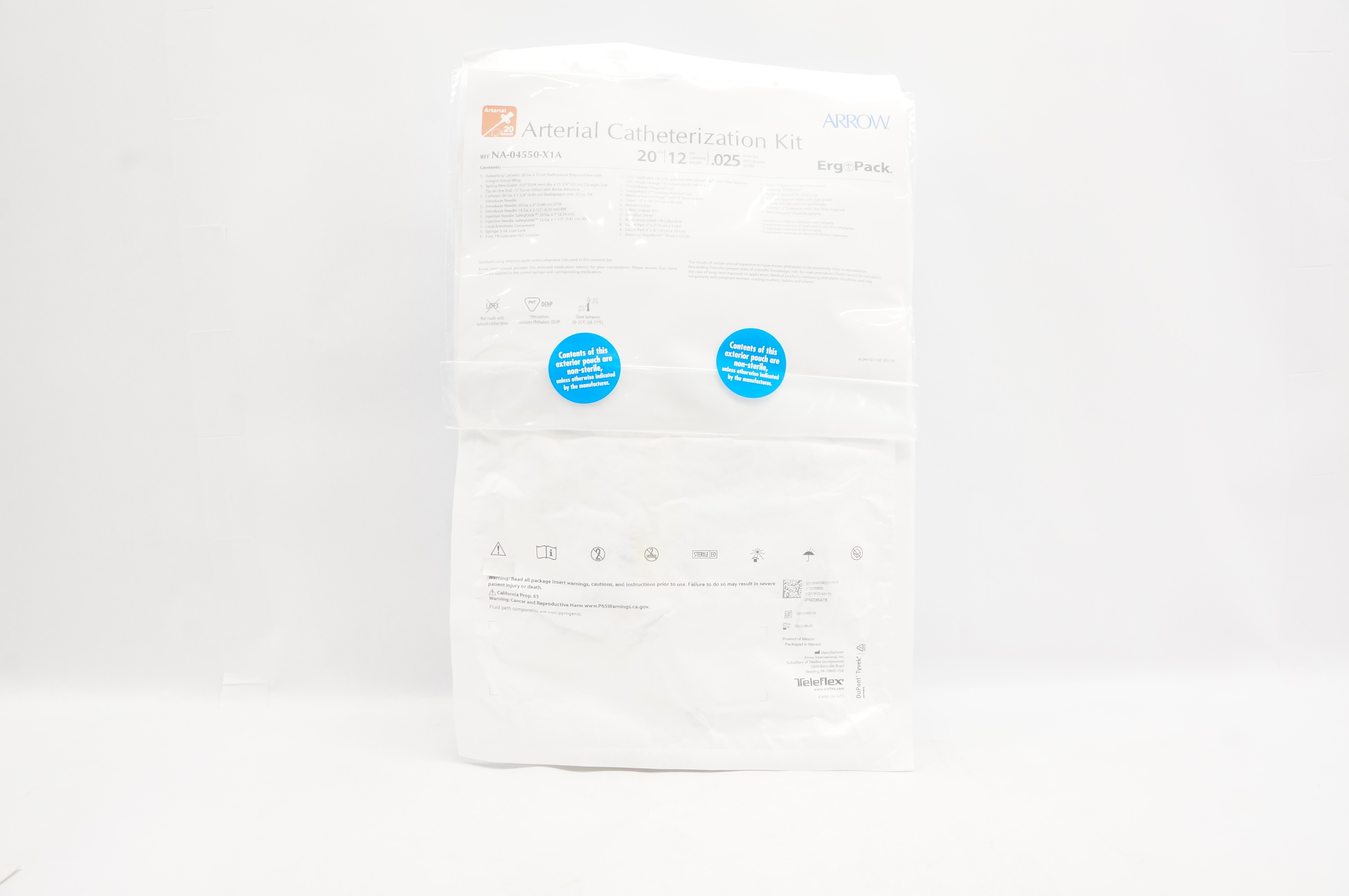 Arrow NA-04550-X1A Arterial Catheterization Kit 20Ga x 12cm x .025inch