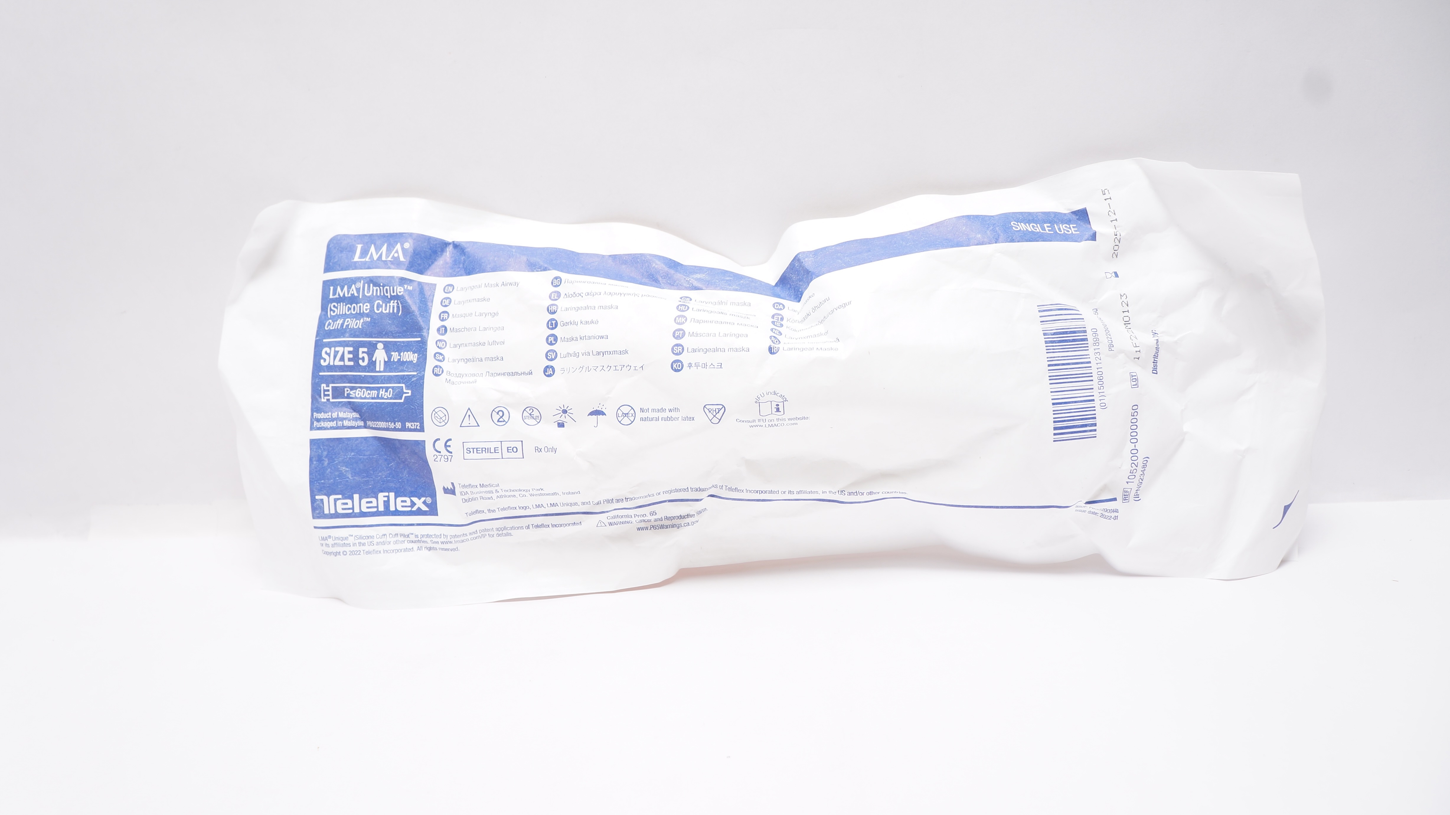 Teleflex 105200-000050 LMA Unique Laryngeal Mask Airway Size: 5, 70-100kg