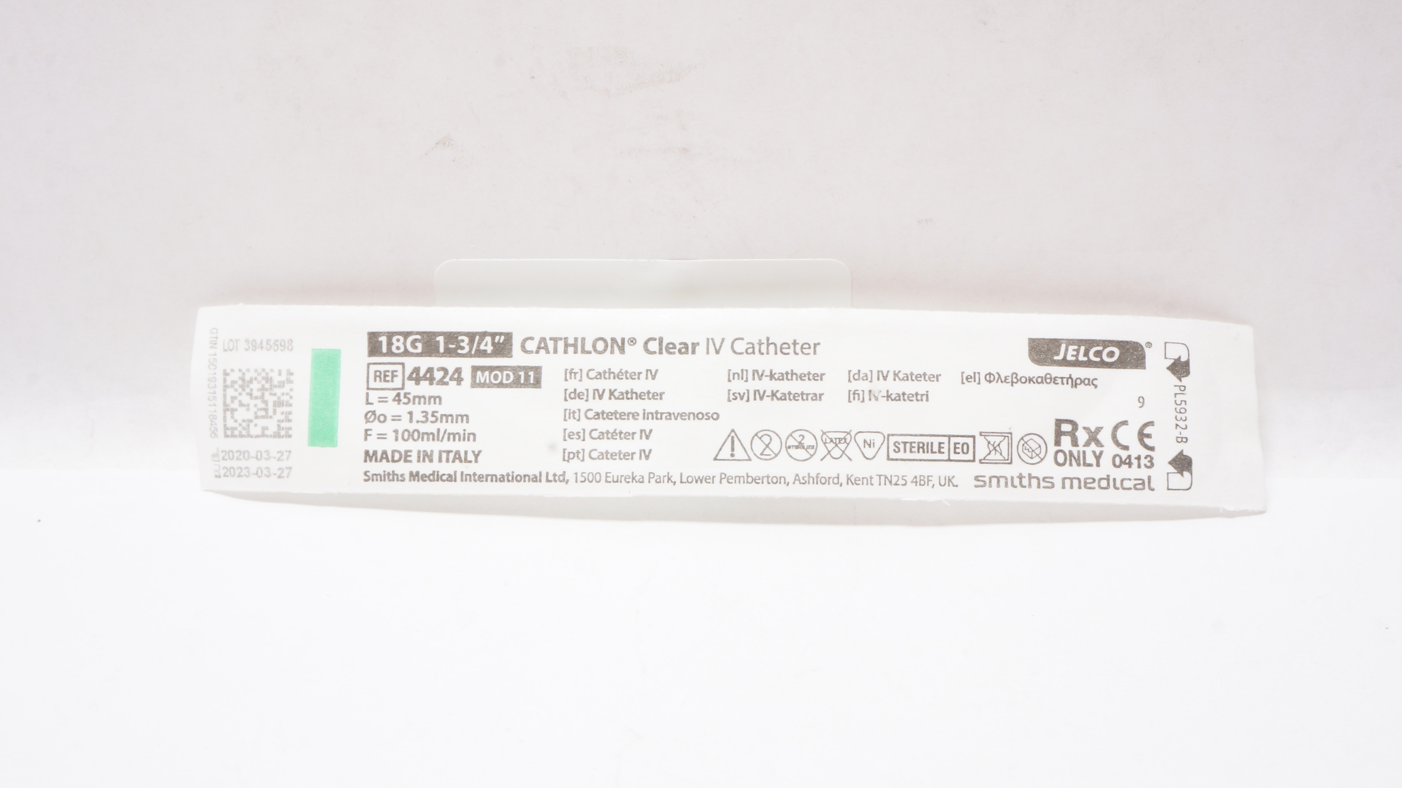Smiths Medical 4424 Jelco Cathlon Clear I.V. Cath. 18G x 1-3/4inch 100mL/min