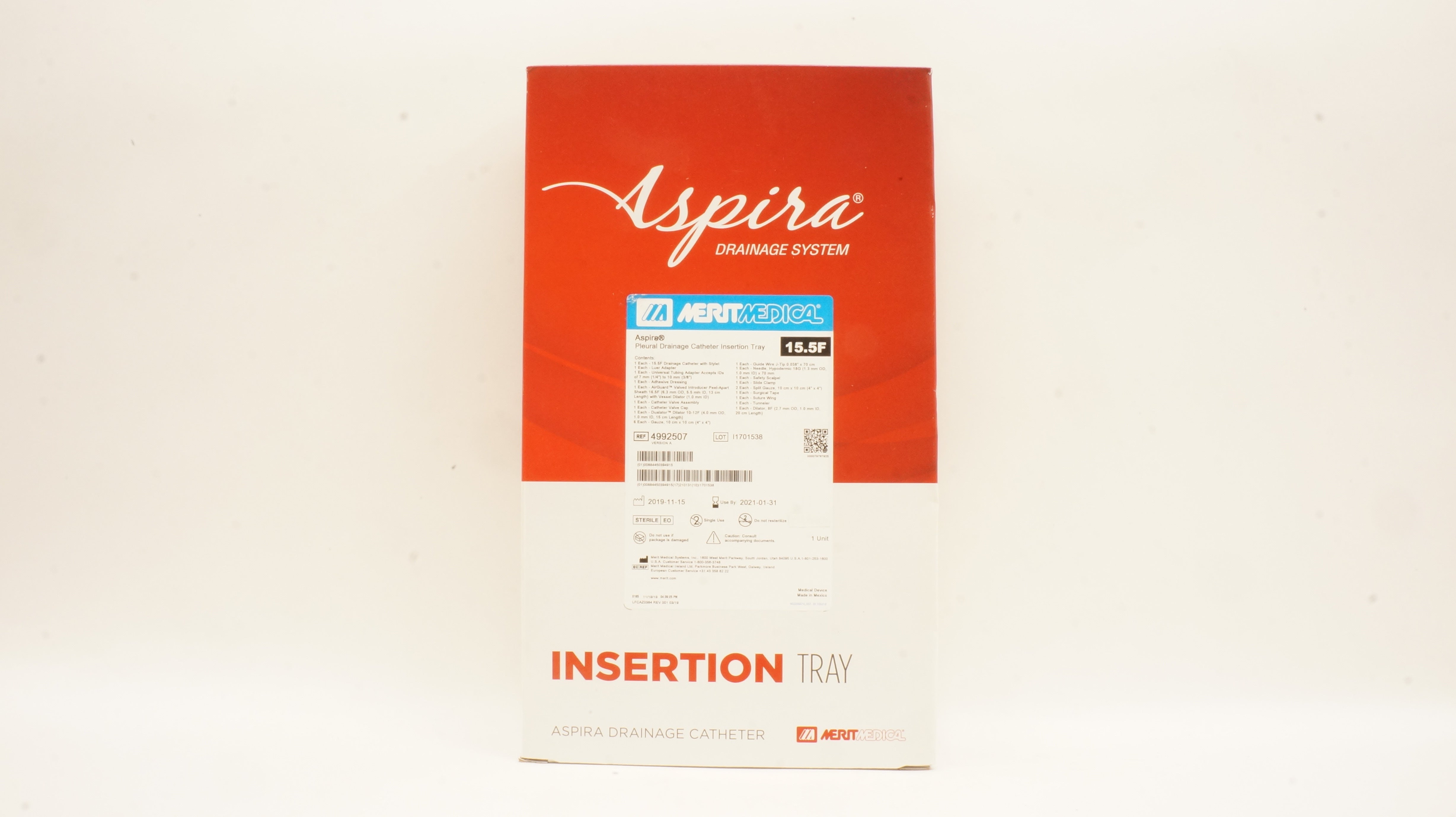 Merit Medical 4992507 Aspira Pleural Drainage Catheter Insertion Tray 15.5F (x)