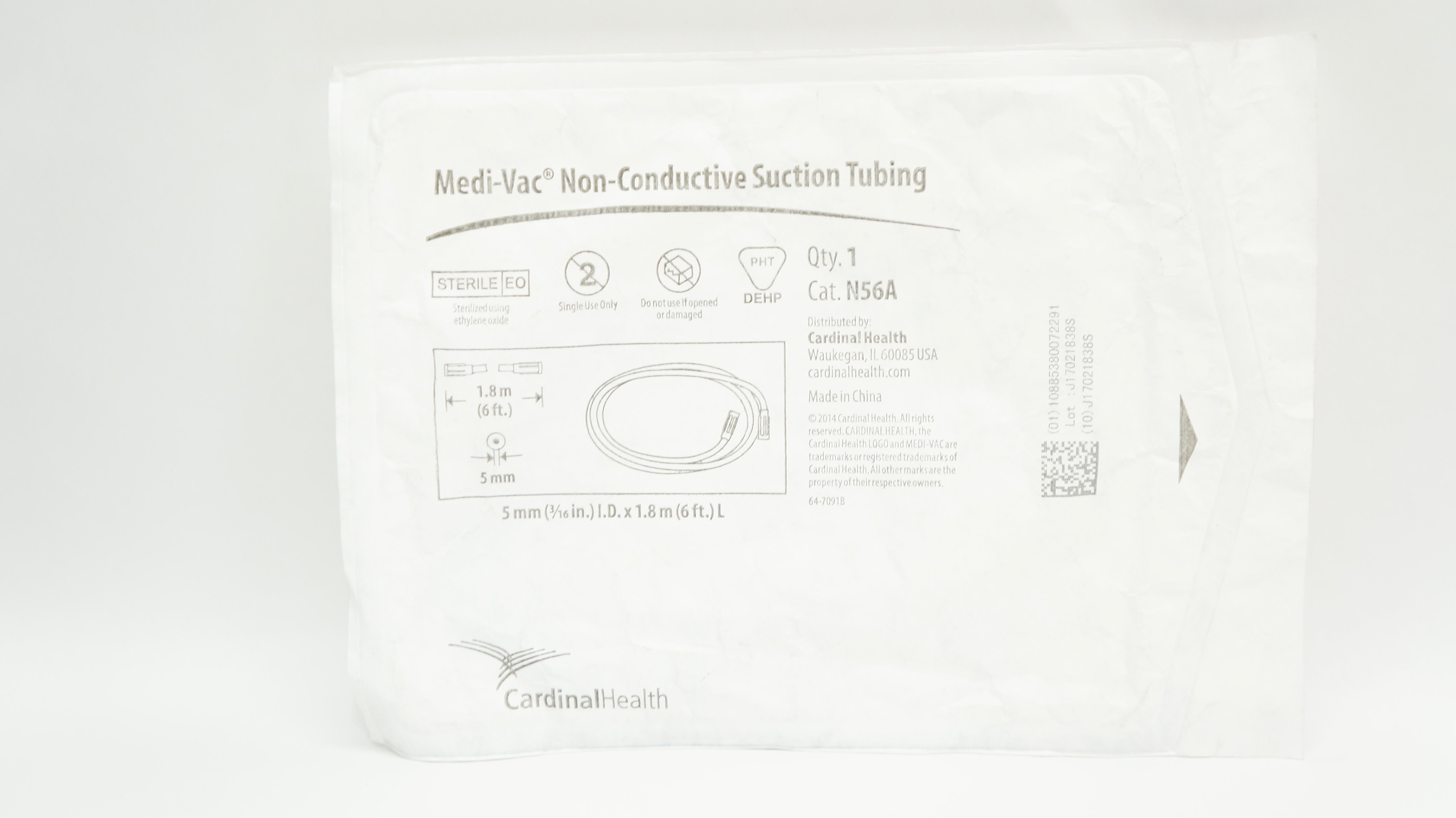 Cardinal Health N56A Medi-Vac Non-Conductive Suction Tubing 5mm x 6Ft