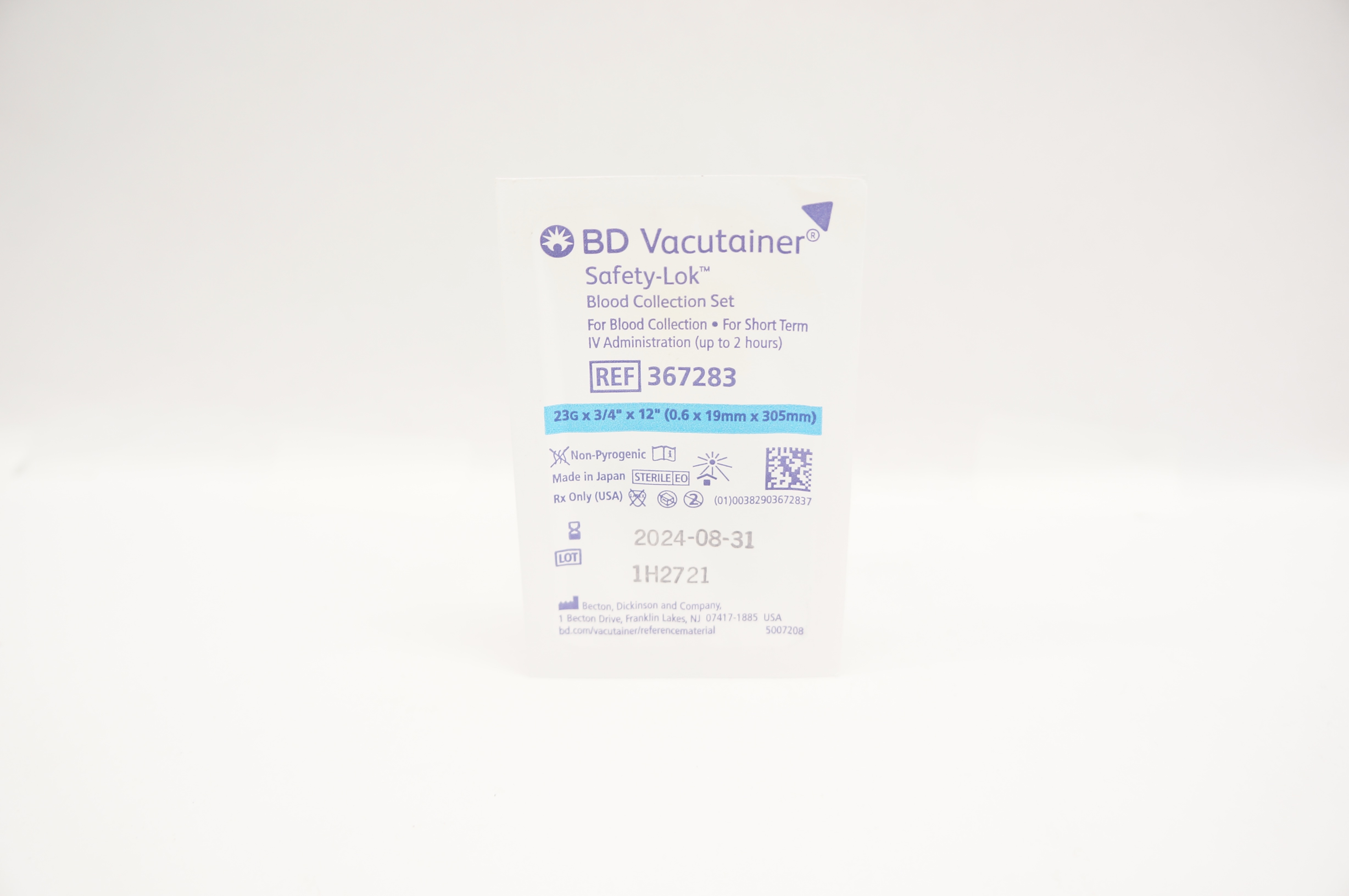 BD 367283 Vacutainer Safety-Lok Blood Collection Set 23G x 3/4inch x 12inch