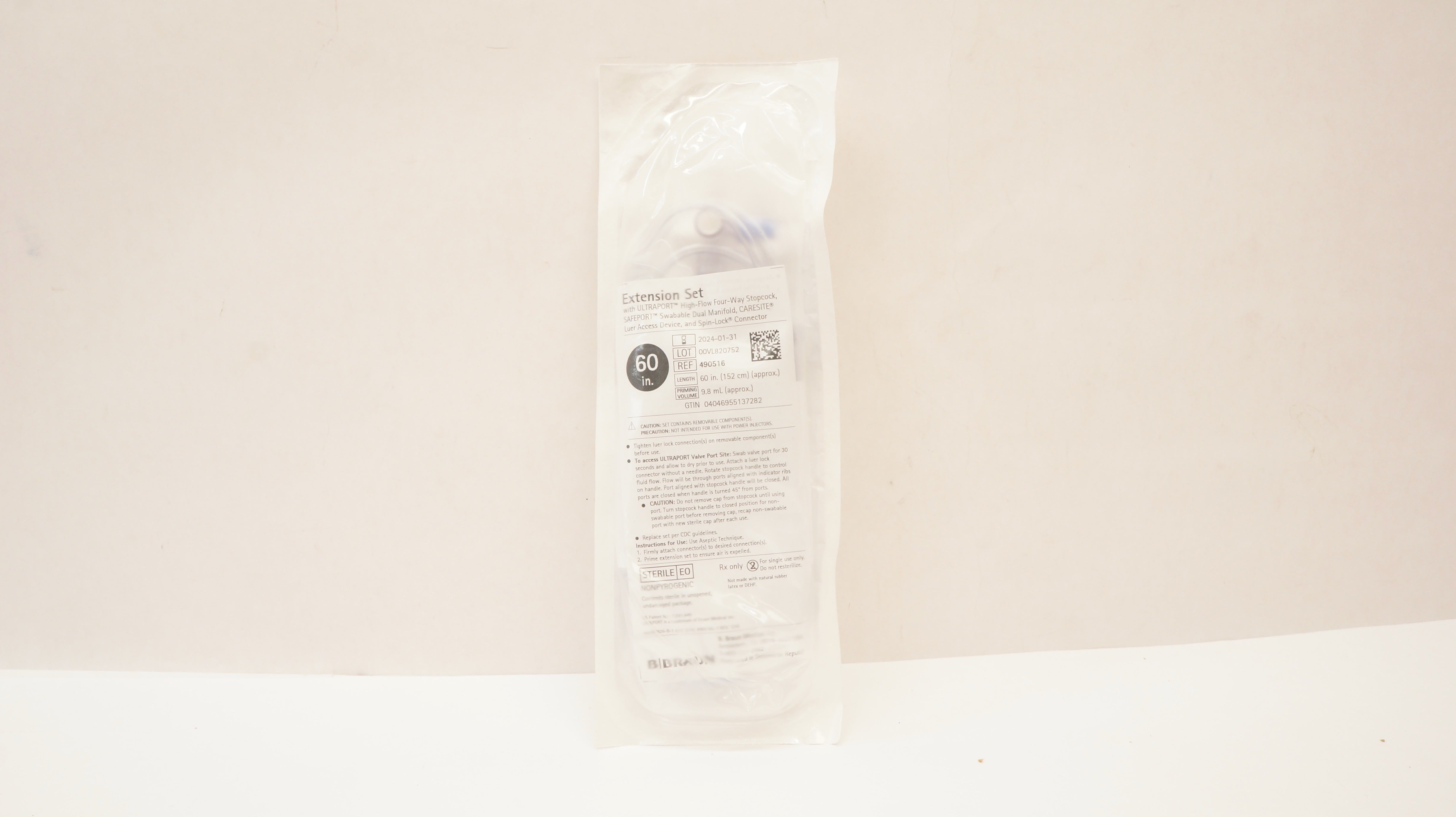 Braun 490516 Extension Set 60 inch Priming Volume 9.8mL (approx.)