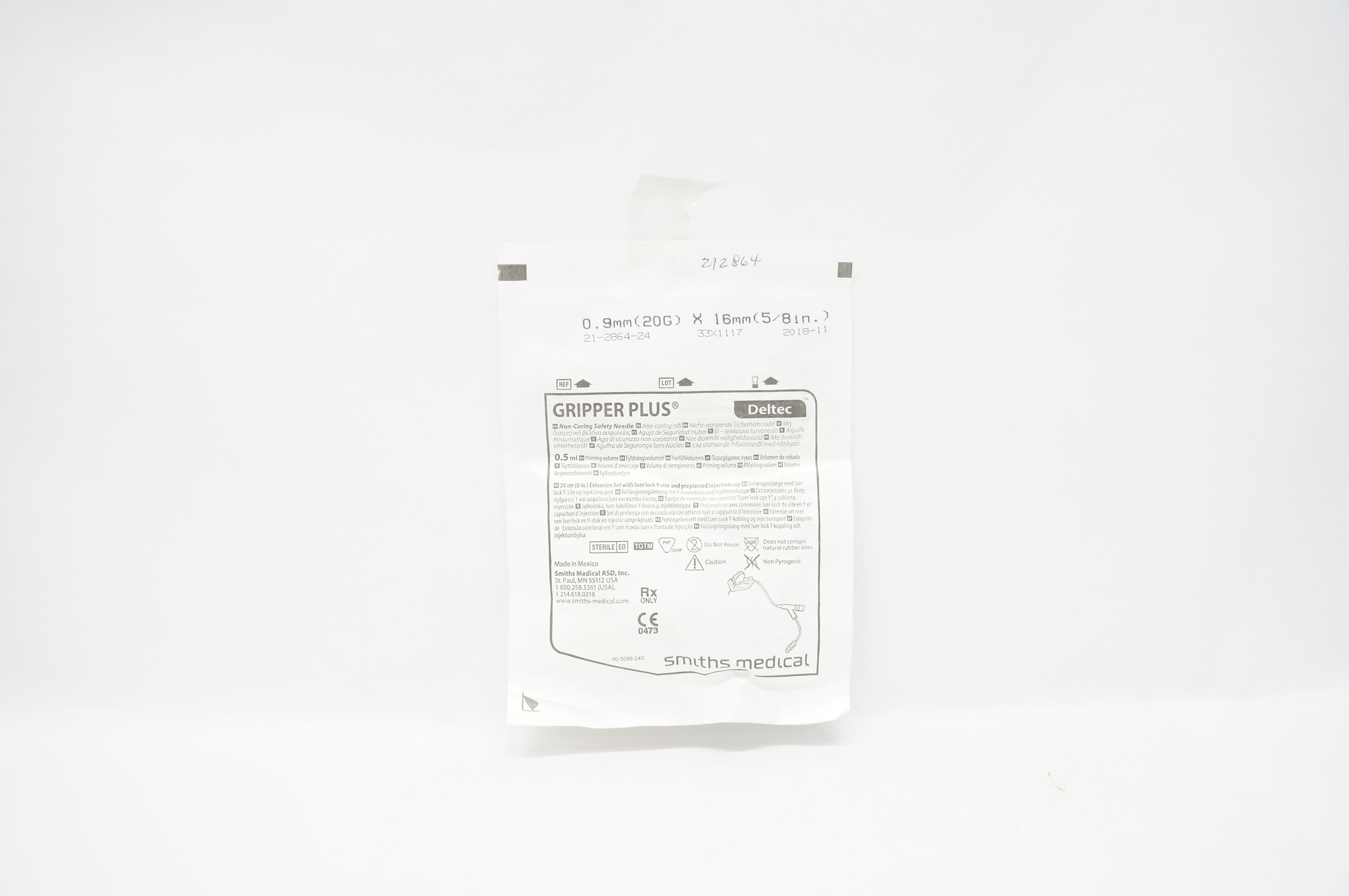 Smiths Medical 21-2864-24 Gripper Plus Non-Coring Ndle  8 inch x 0.5mL (x)