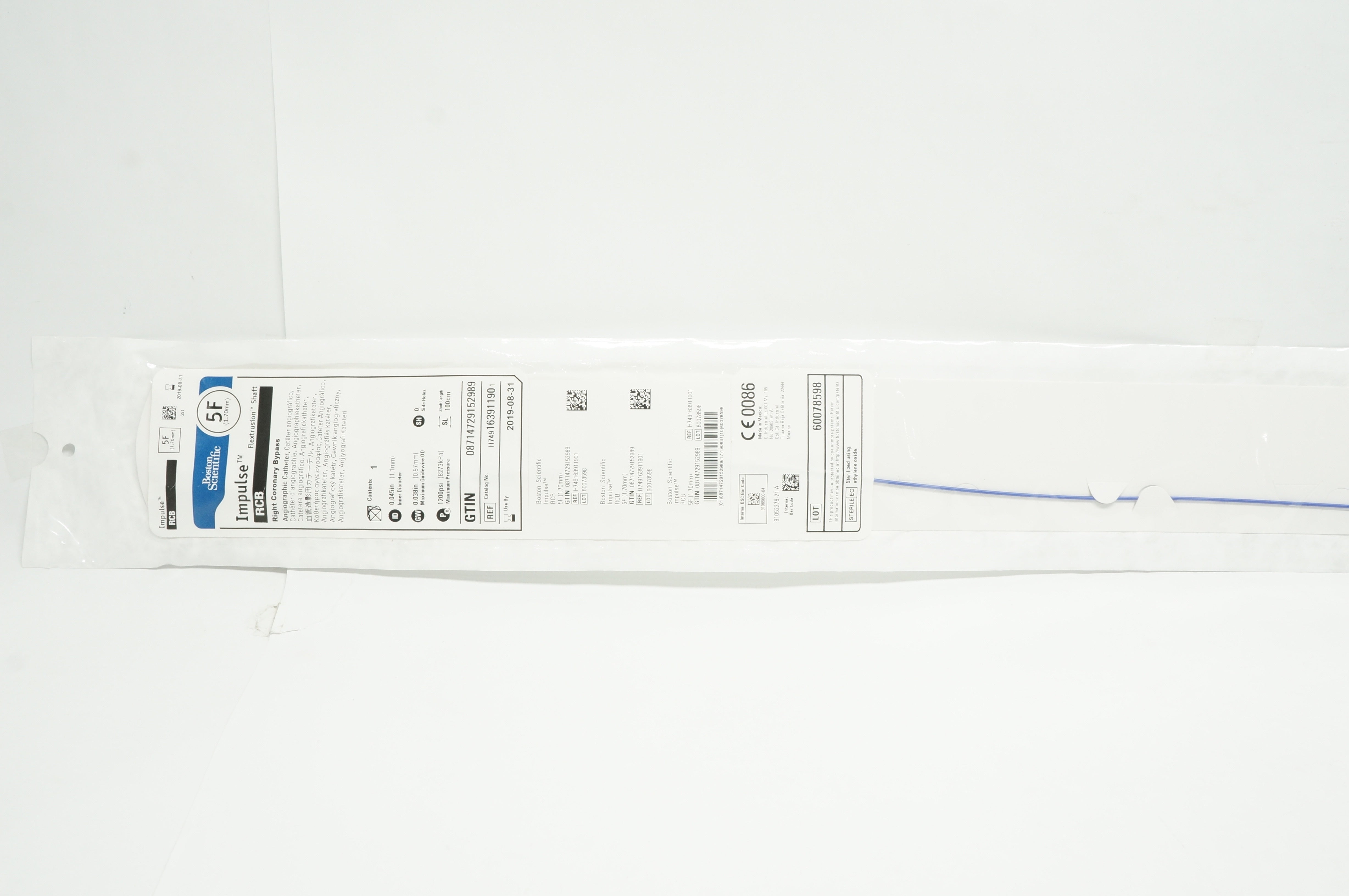 Boston Scientific H749163911901 RCB Angiographic Cath. 5F x 0.045inch x 100cm(x)