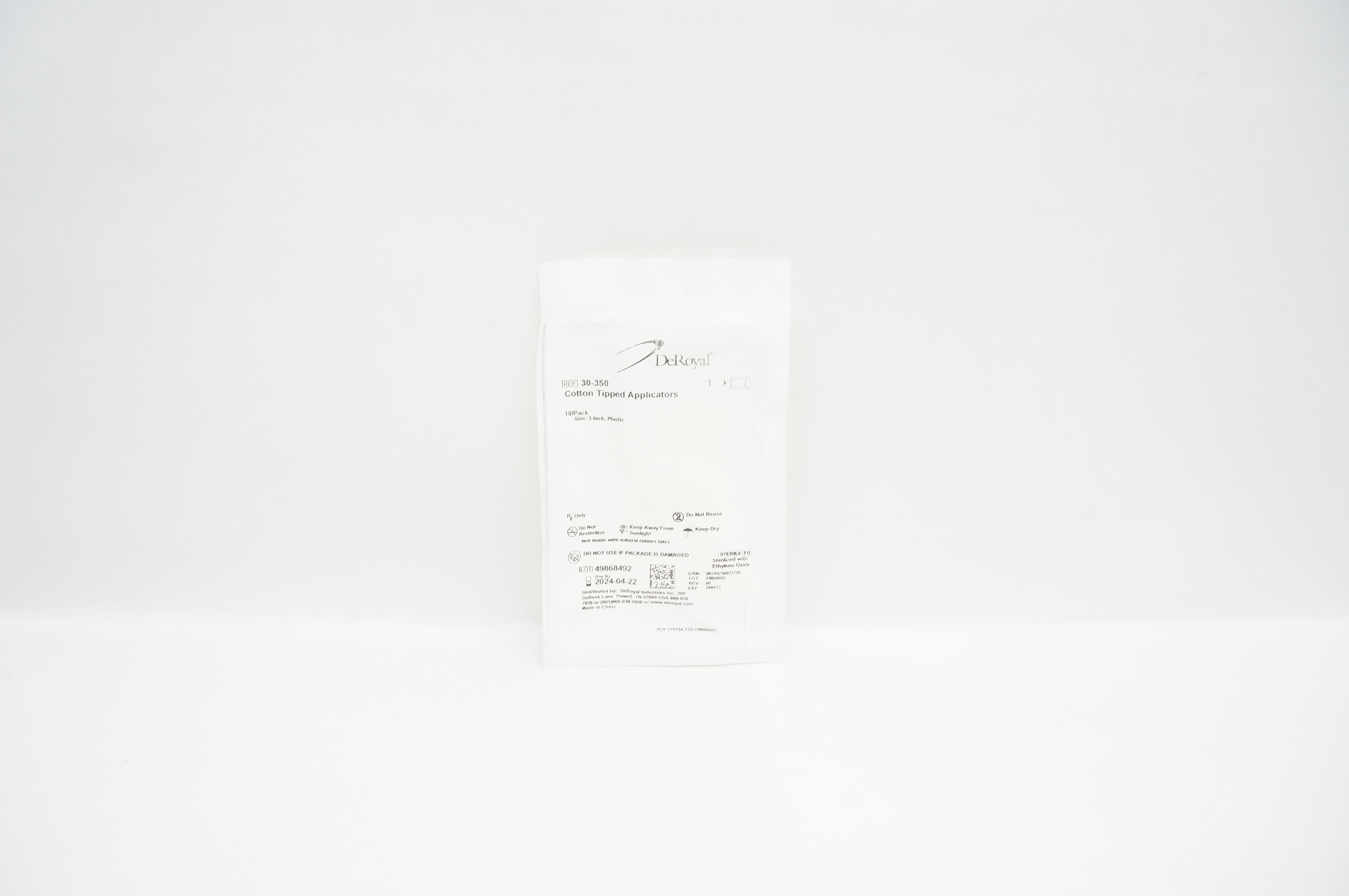 DeRoyal 30-350 Cotton Tipped Applicators, Plastic, 3inch - Pack of 10