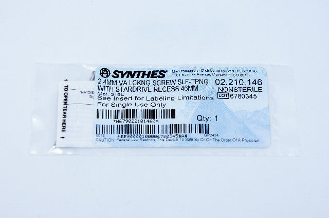 Synthes 02.210.146 2.4mm VA Locking Screw Self-Tapping W/ Stardrive Recess 46mm
