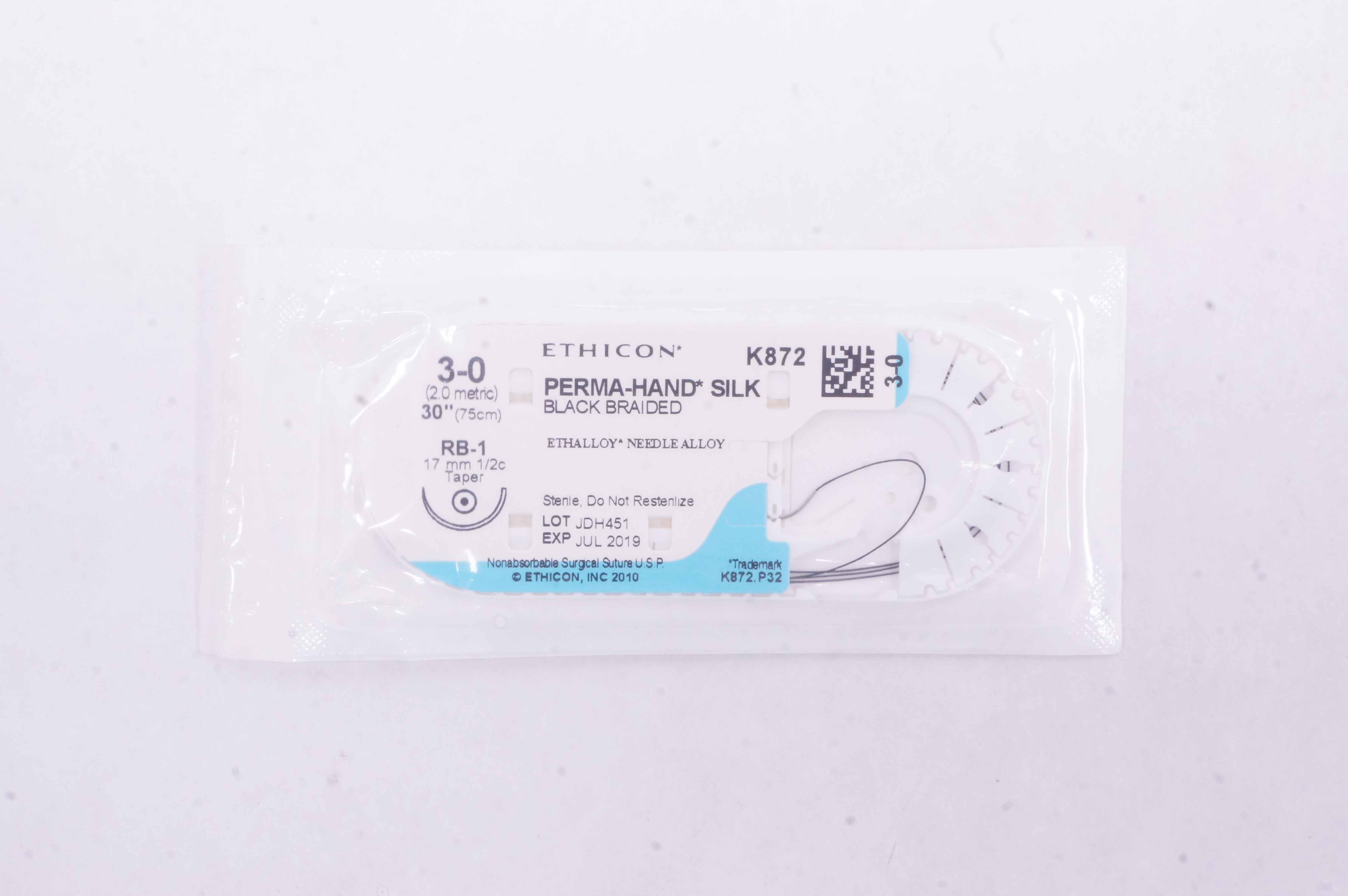 Ethicon K872 3-0 Perma-Hand Silk Stre RB-1 17mm 1/2c Taper 30inch (x)